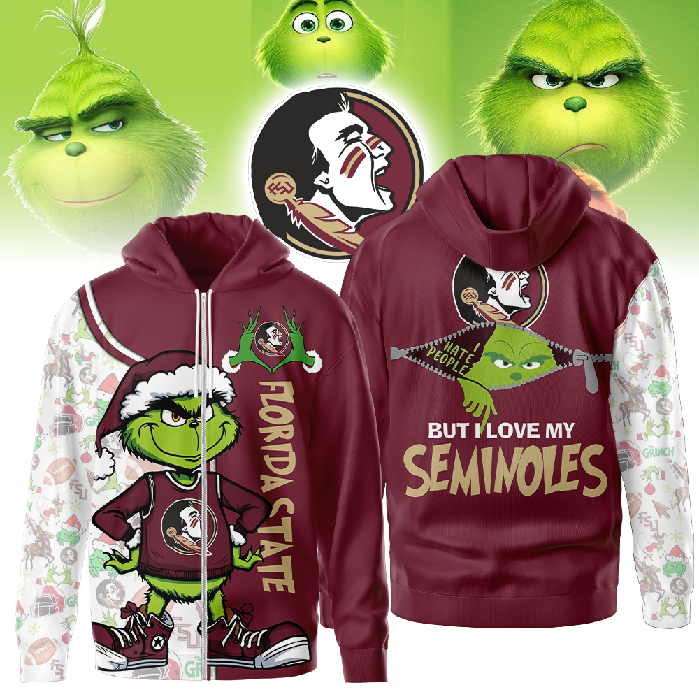 Florida State Seminoles NCAA Funny Grinch Football All Over Print Zip Hoodie