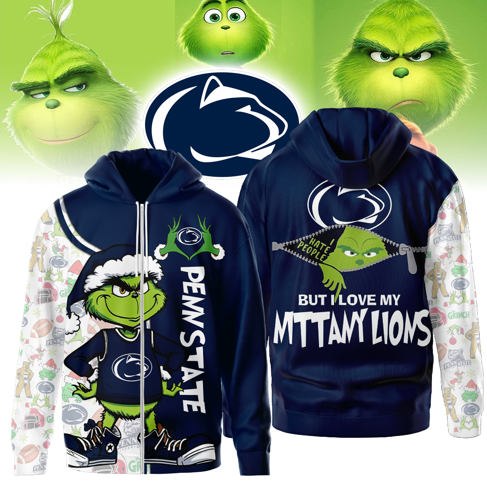 Penn State Nittany Lions NCAA Funny Grinch Football All Over Print Zip Hoodie