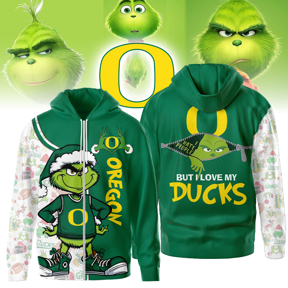 Oregon Ducks NCAA Funny Grinch Football All Over Print Zip Hoodie