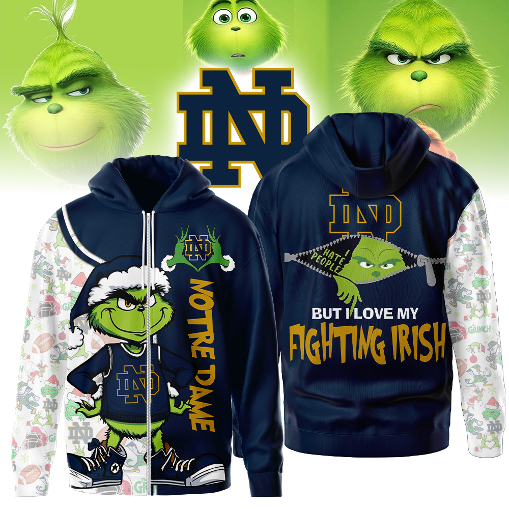 Notre Dame Fighting Irish NCAA Funny Grinch Football All Over Print Zip Hoodie