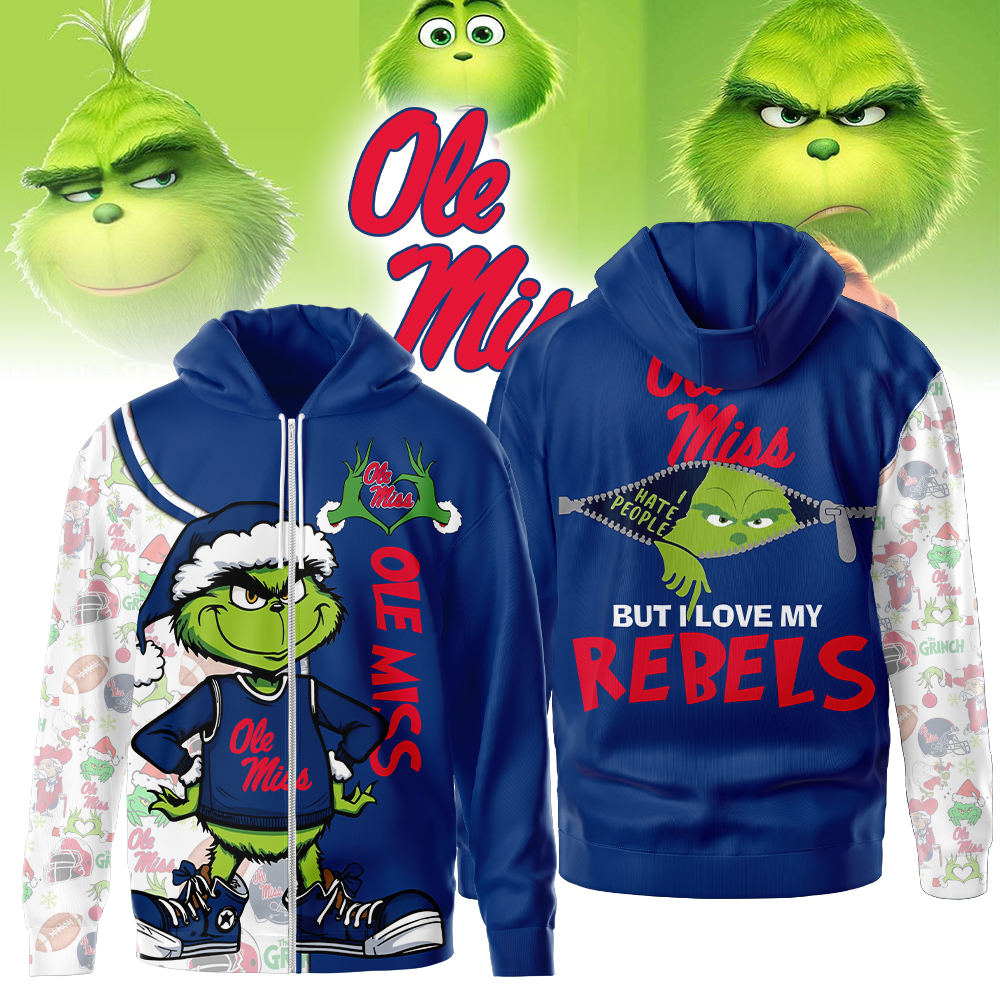 Ole Miss Rebels NCAA Funny Grinch Football All Over Print Zip Hoodie