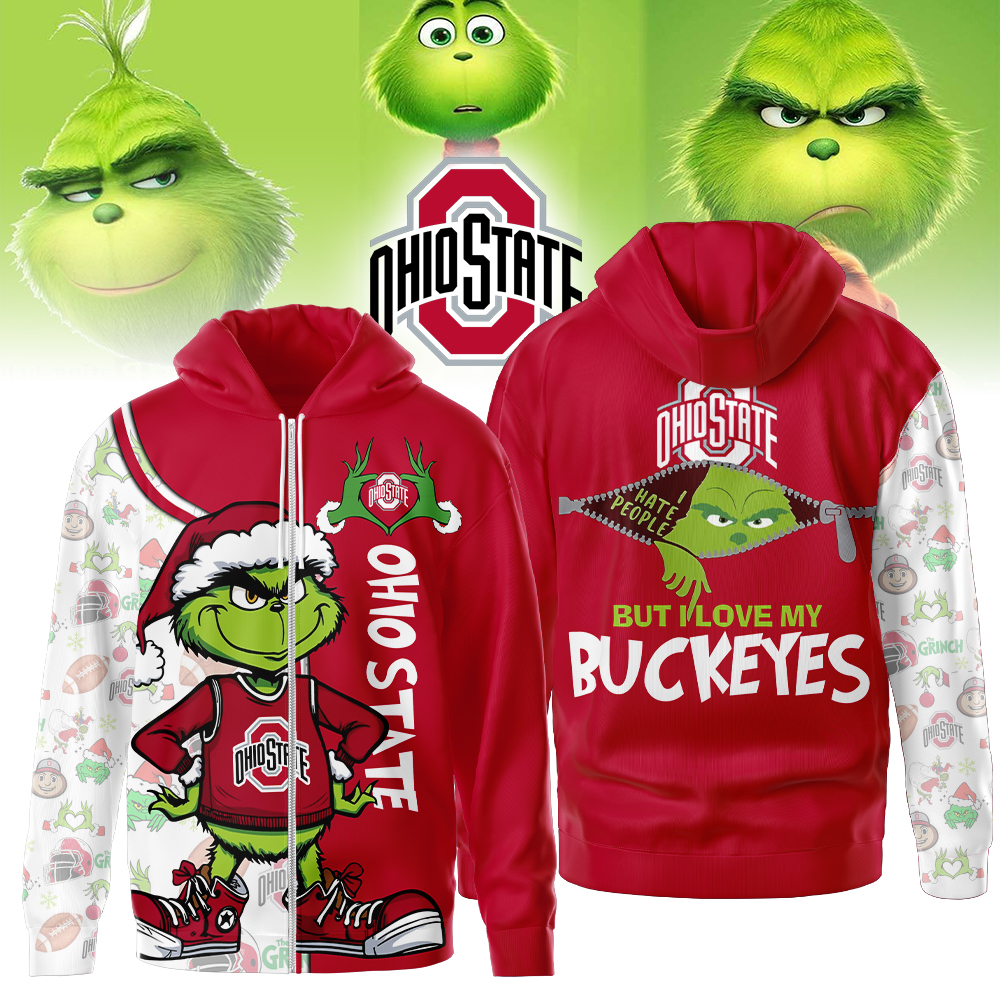 Ohio State Buckeyes NCAA Funny Grinch Football All Over Print Zip Hoodie