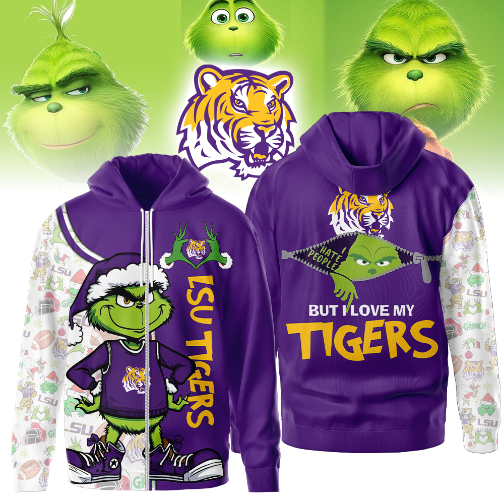 Lsu Tigers NCAA Funny Grinch Football All Over Print Zip Hoodie
