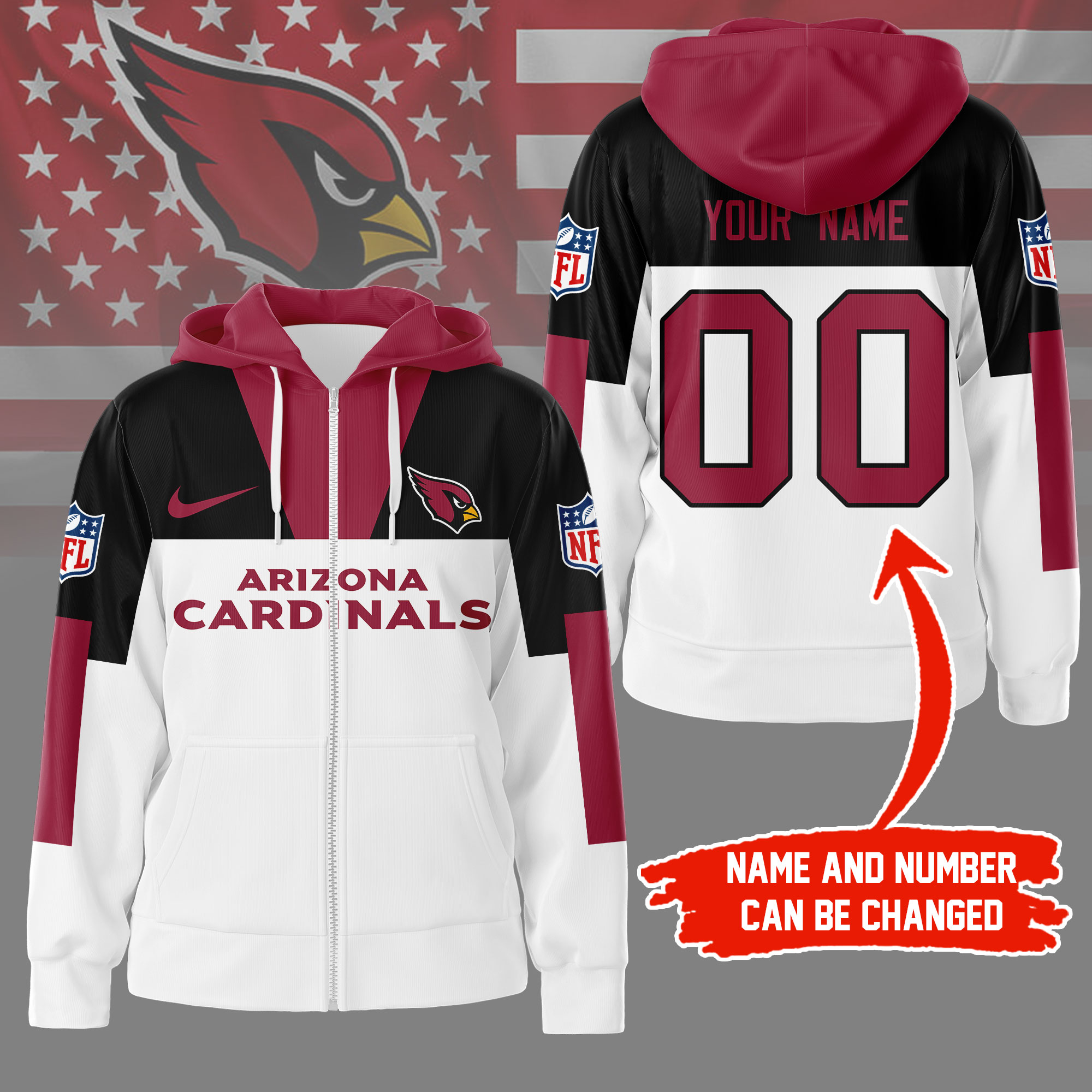 Arizona Cardinals NFL Custom Name And Number Hoodie