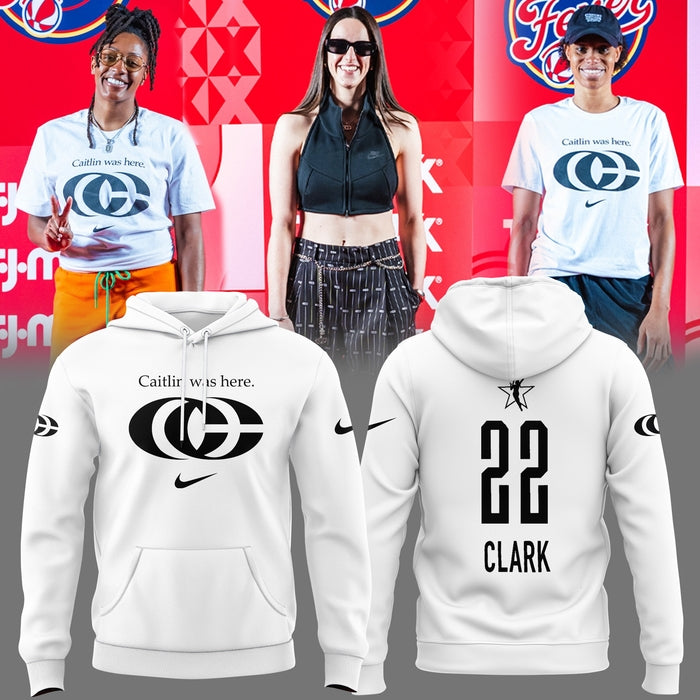 1 Caitlin Was Here Hoodie Caitlin Clark Her Logo New White Hoodie Indiana Fever WNBA Hoodie
