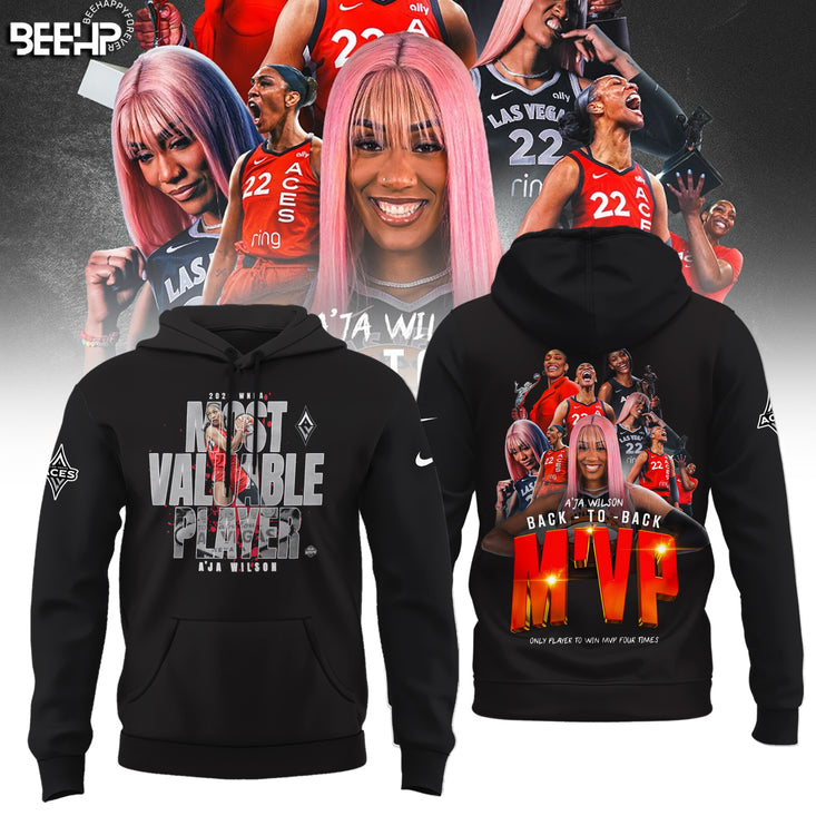 Unisex Las Vegas Aces AJa Wilson Playa Society Black 2025 WNBA Mvp Hoodie