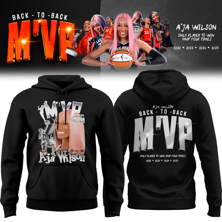 Unisex Las Vegas Aces AJa Wilson Playa Society Black 2025 WNBA Mvp Hoodie