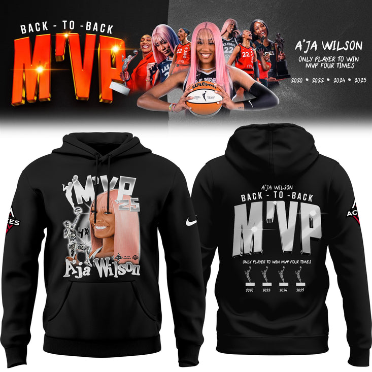 Unisex Las Vegas Aces AJa Wilson Playa Society Black 2025 WNBA Mvp Hoodie
