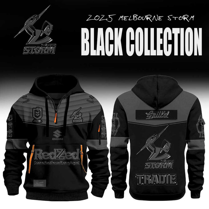 Melbourne Storm Back In Black Half Zip Hoodie