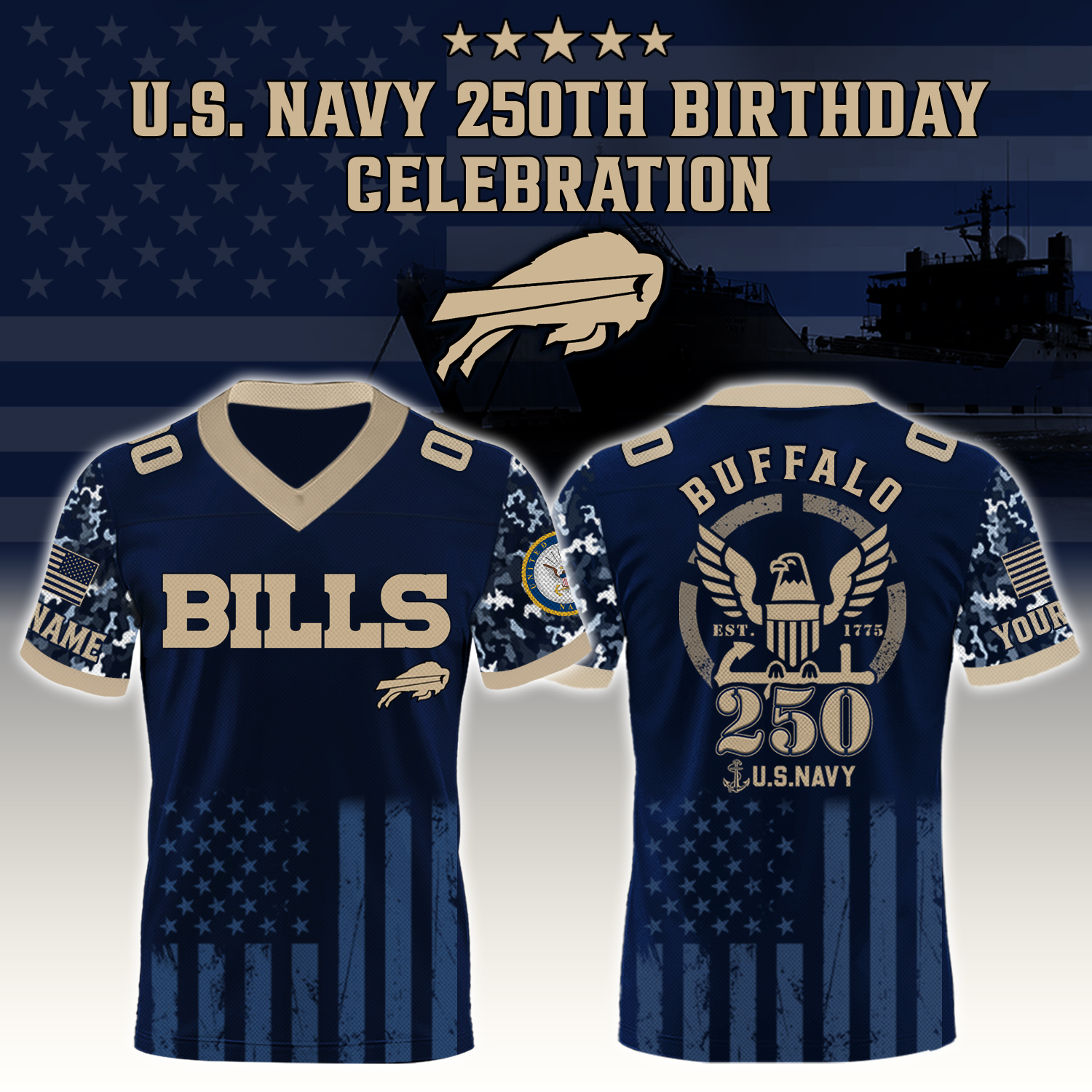 Buffalo Bills X U.S. Navy 250Th Birthday Jersey For Women