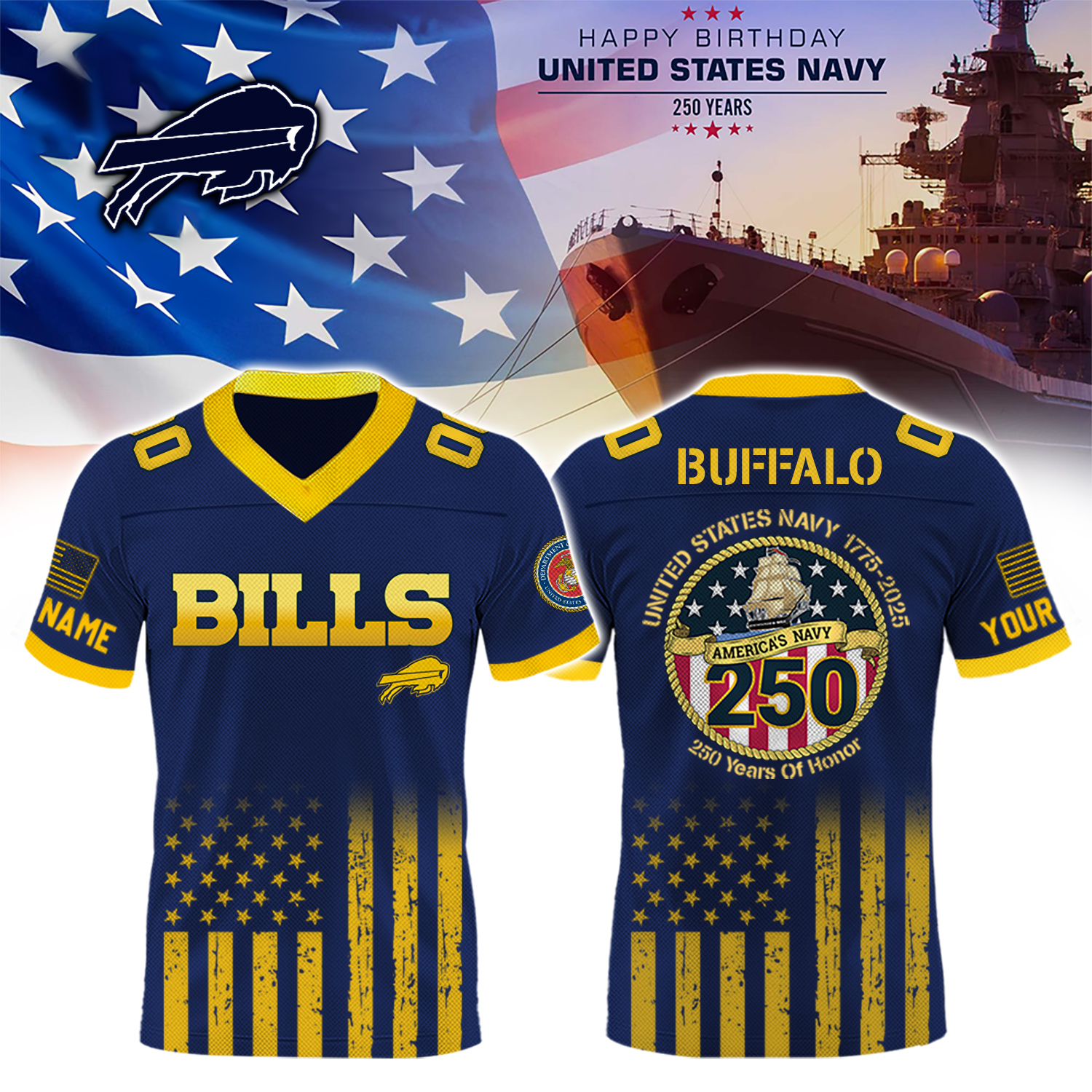 Buffalo Bills X U.S. Navy 250Th Birthday Jersey
