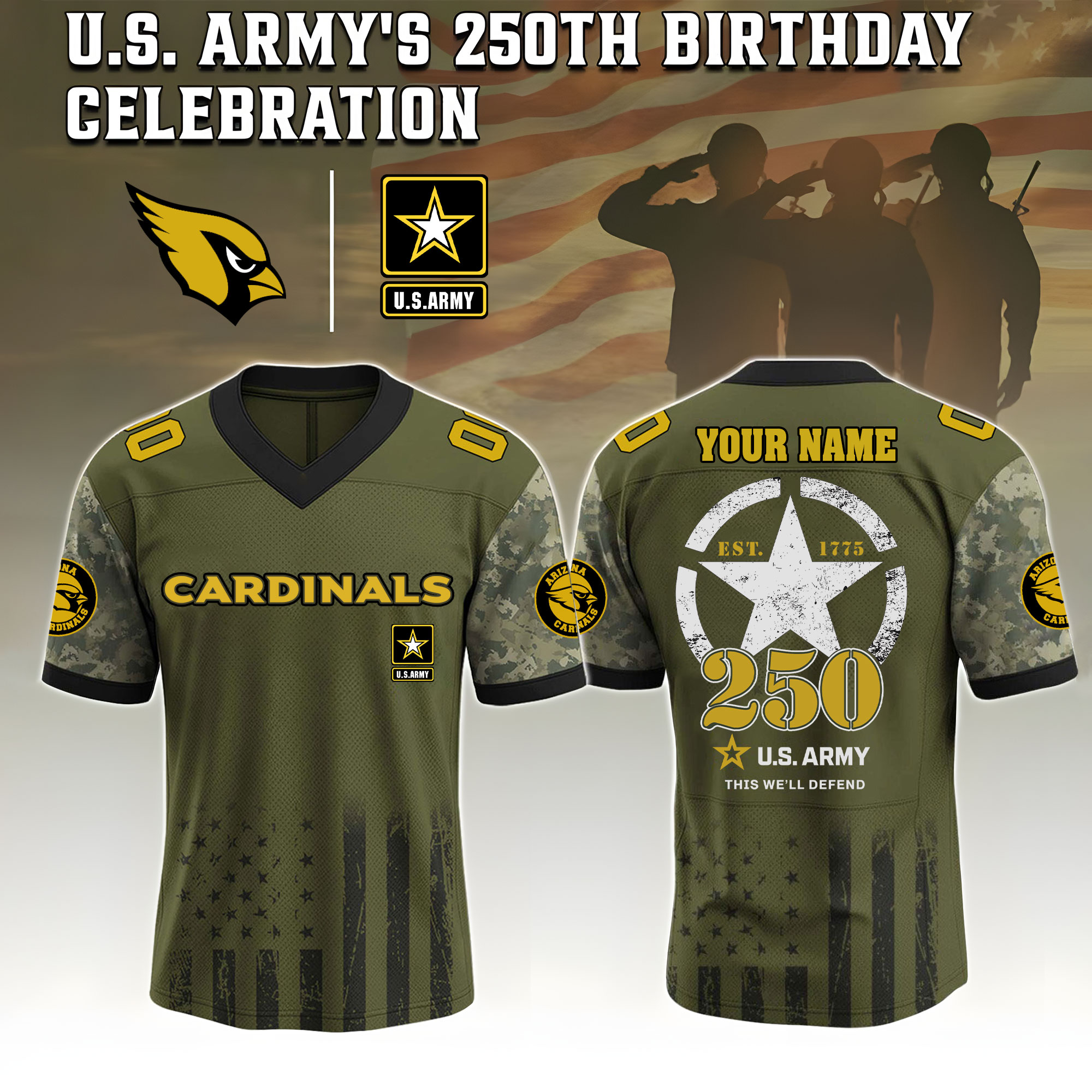 Arizona Cardinals X U.S. Army 250Th Birthday Jersey