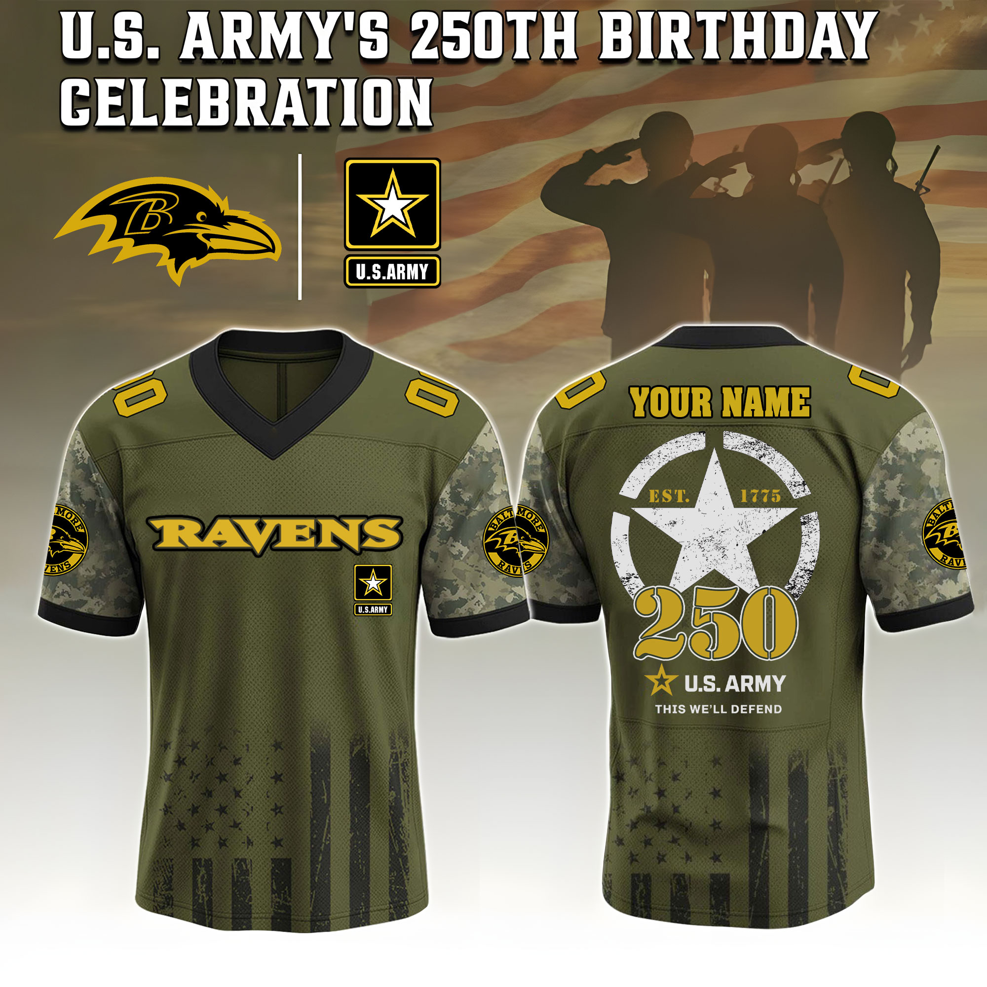Baltimore Ravens X U.S. Army 250Th Birthday Jersey