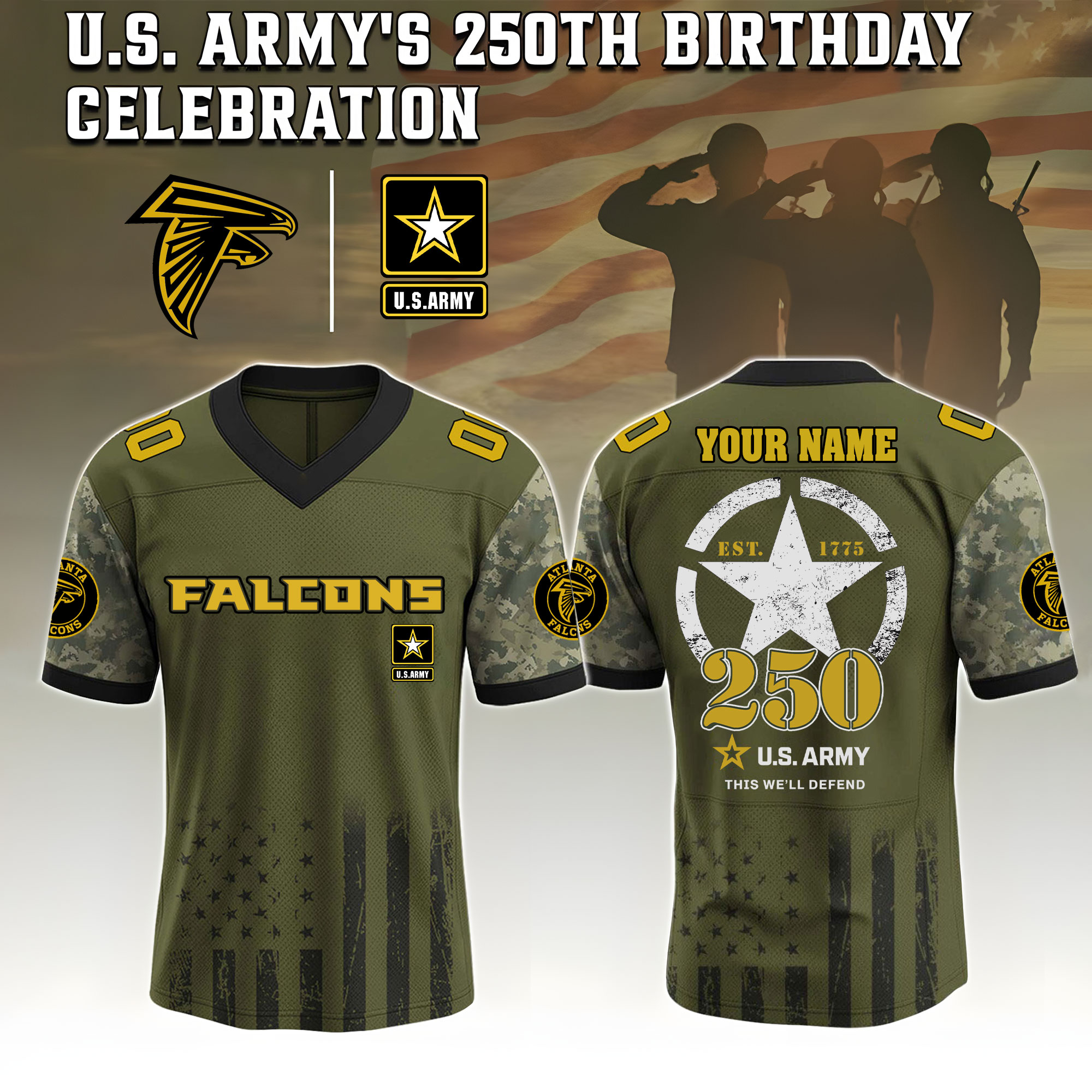 Atlanta Falcons X U.S. Army 250Th Birthday Jersey