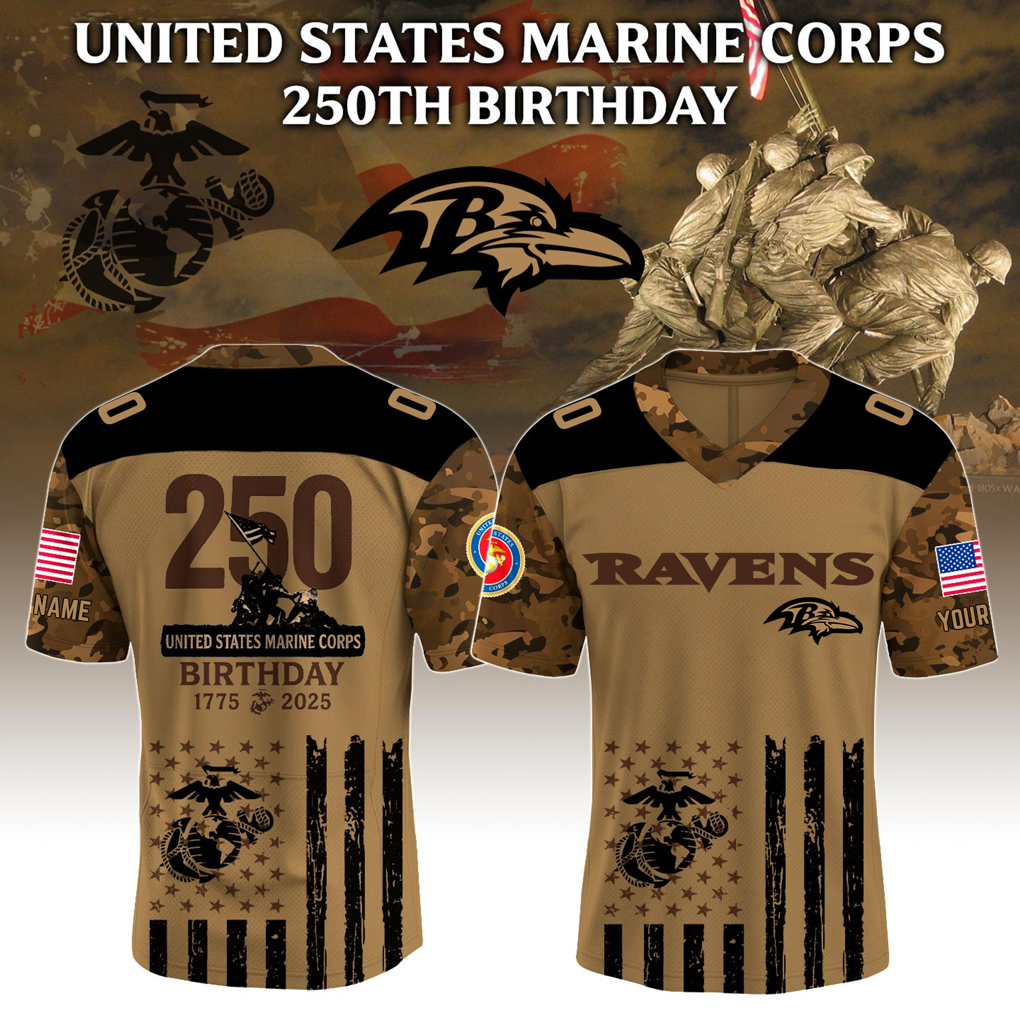 Baltimore Ravens X U.S. Marine Corps 250Th Birthday Jersey