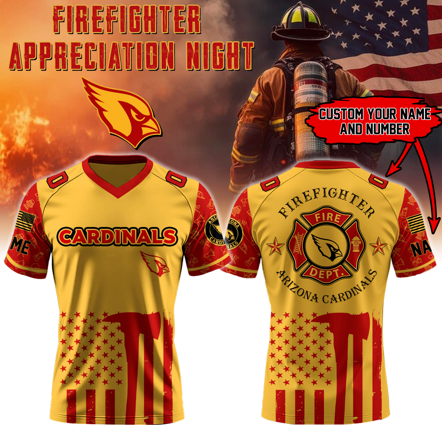 Arizona Cardinals Football X Firefighter Appreciation Night Special Edition Football Jersey