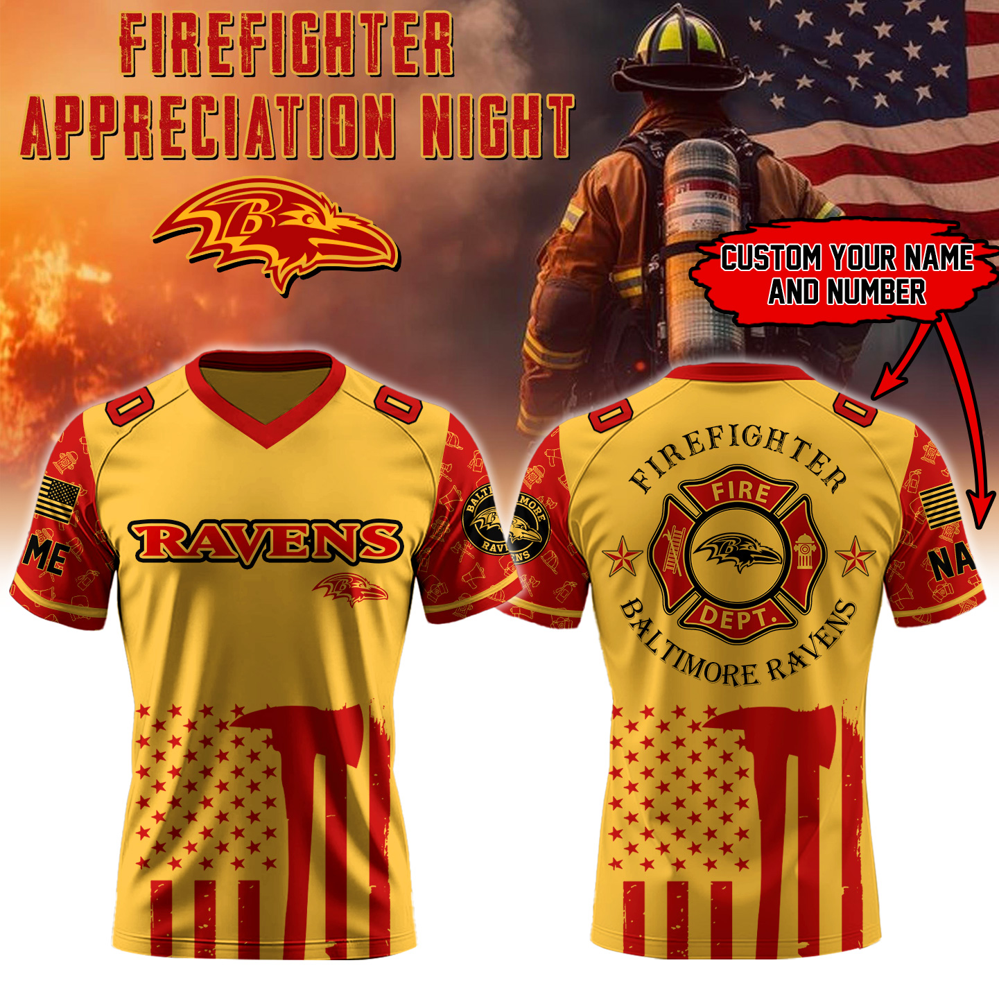 Baltimore Ravens Football X Firefighter Appreciation Night Special Edition Football Jersey