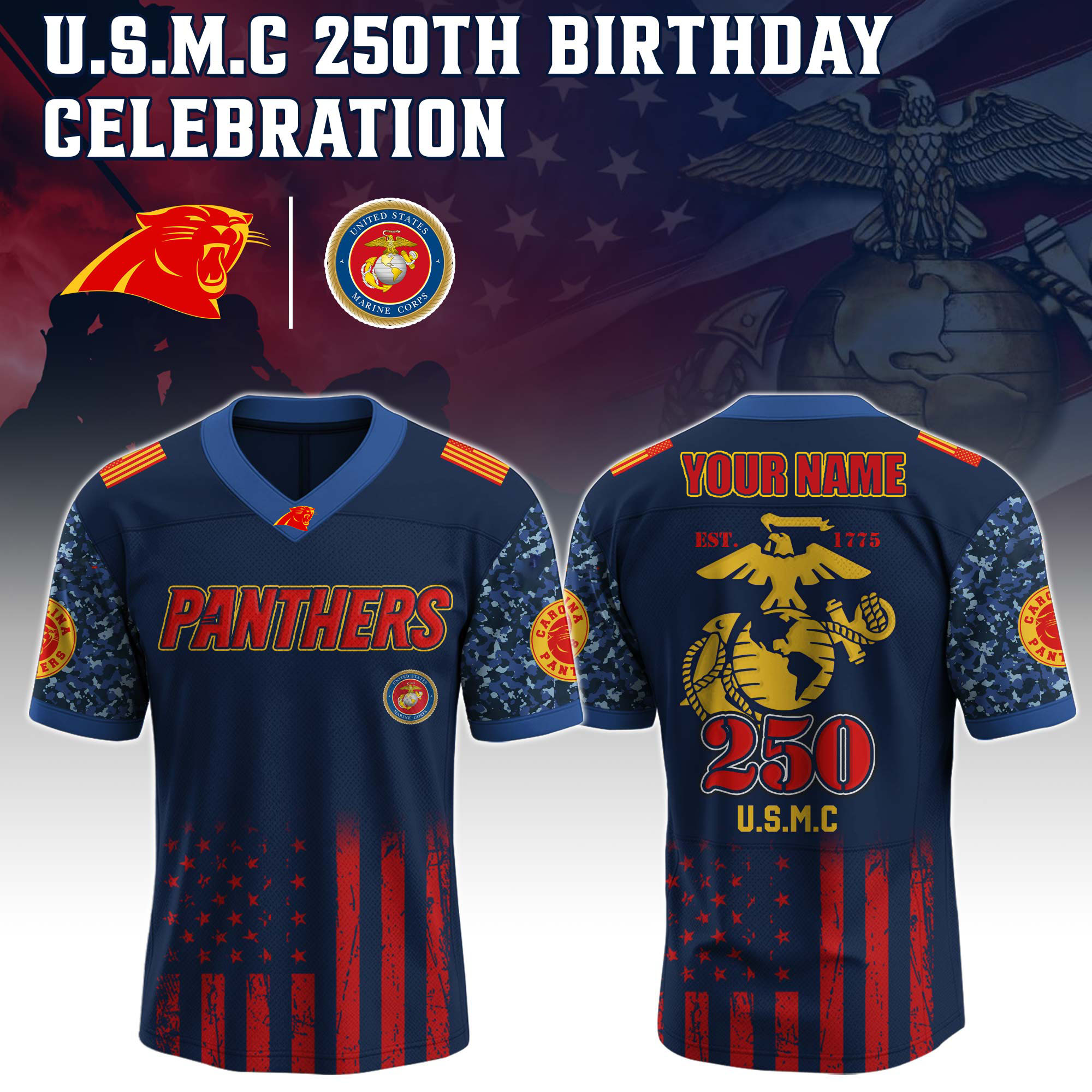 Carolina Panthers  X U.S.M.C 250Th Birthday Celebration Jersey-Anniversary Edition