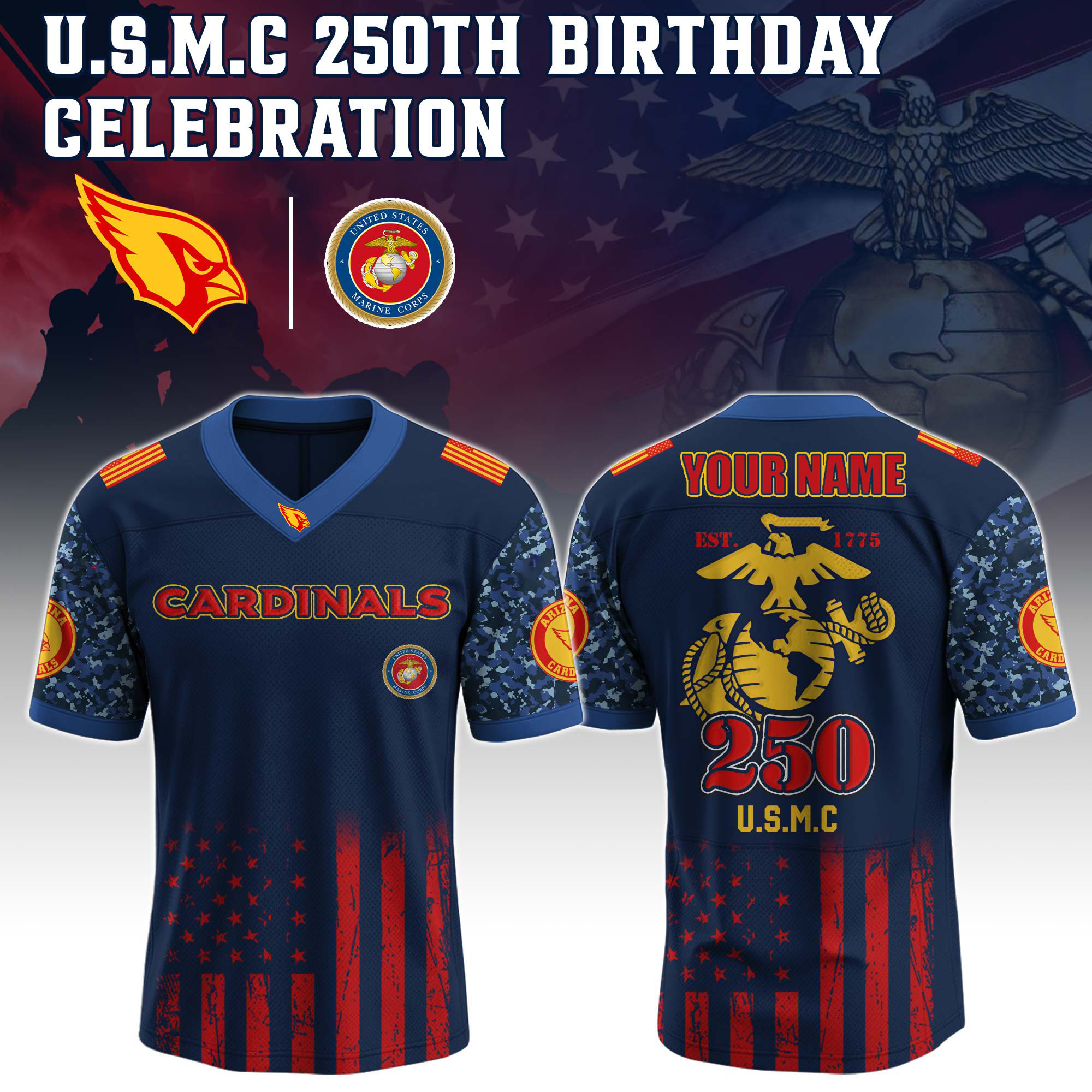 Arizona Cardinals X U.S.M.C 250Th Birthday Celebration Jersey-Anniversary Edition