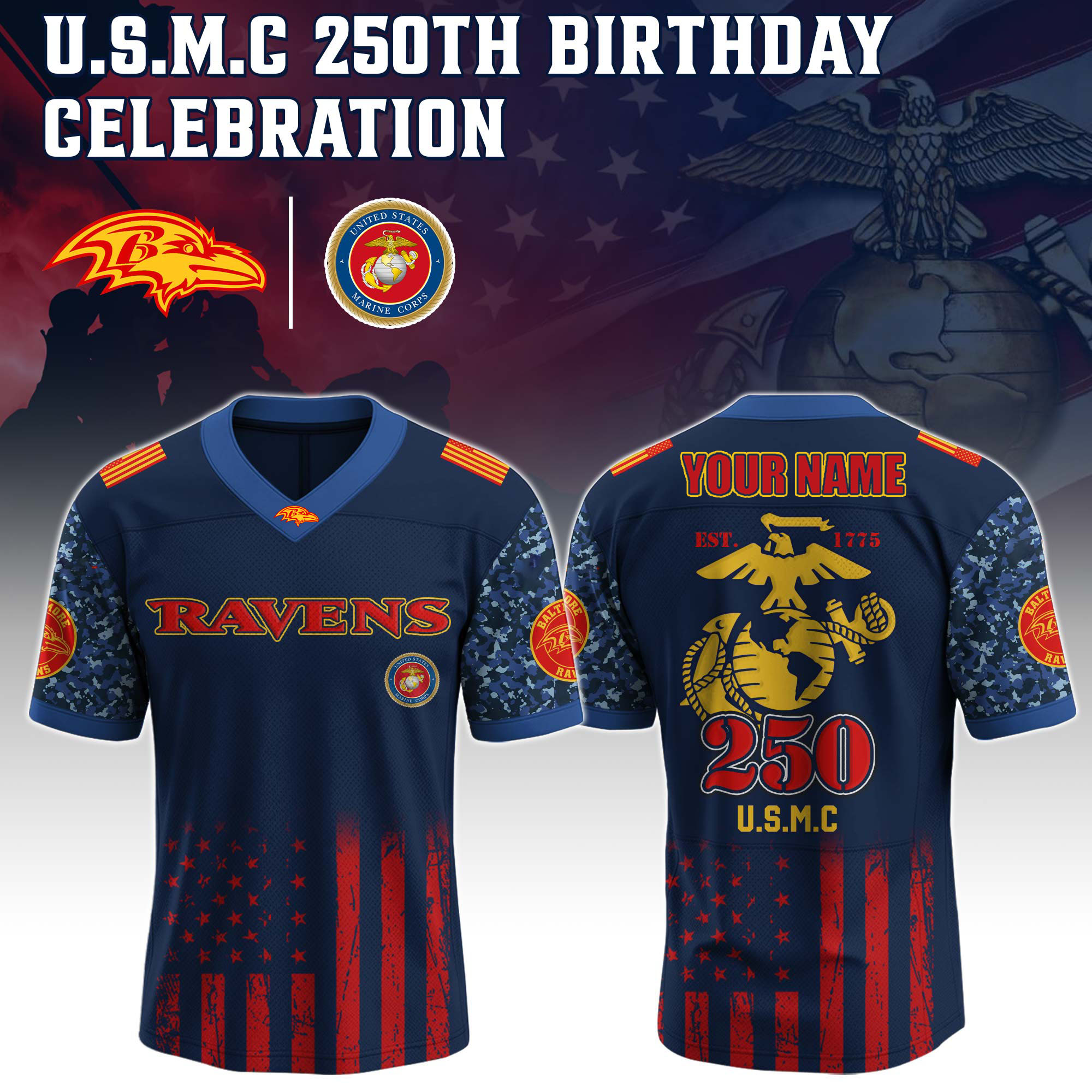 Baltimore Ravens X U.S.M.C 250Th Birthday Celebration Jersey-Anniversary Edition