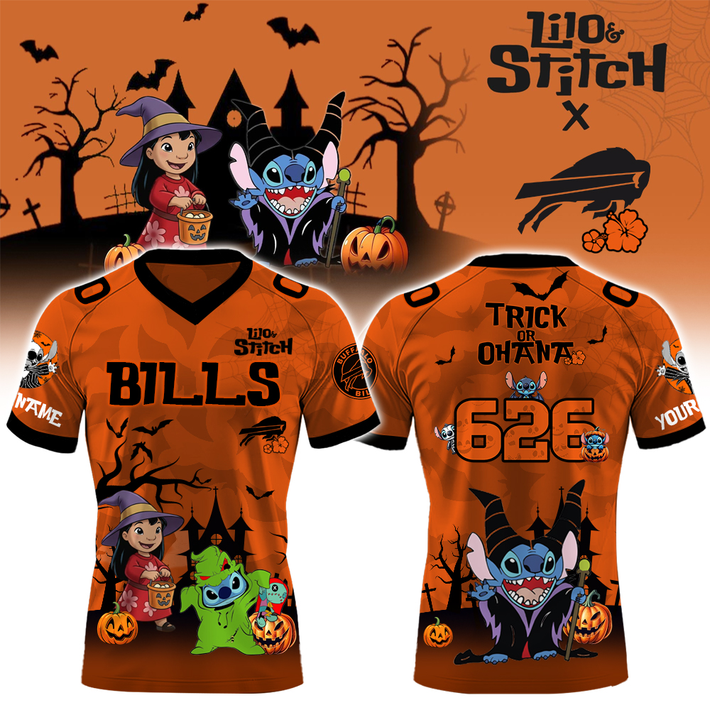 Buffalo Bills X Lilo Stich Trick Ohana Halloween Football Jersey