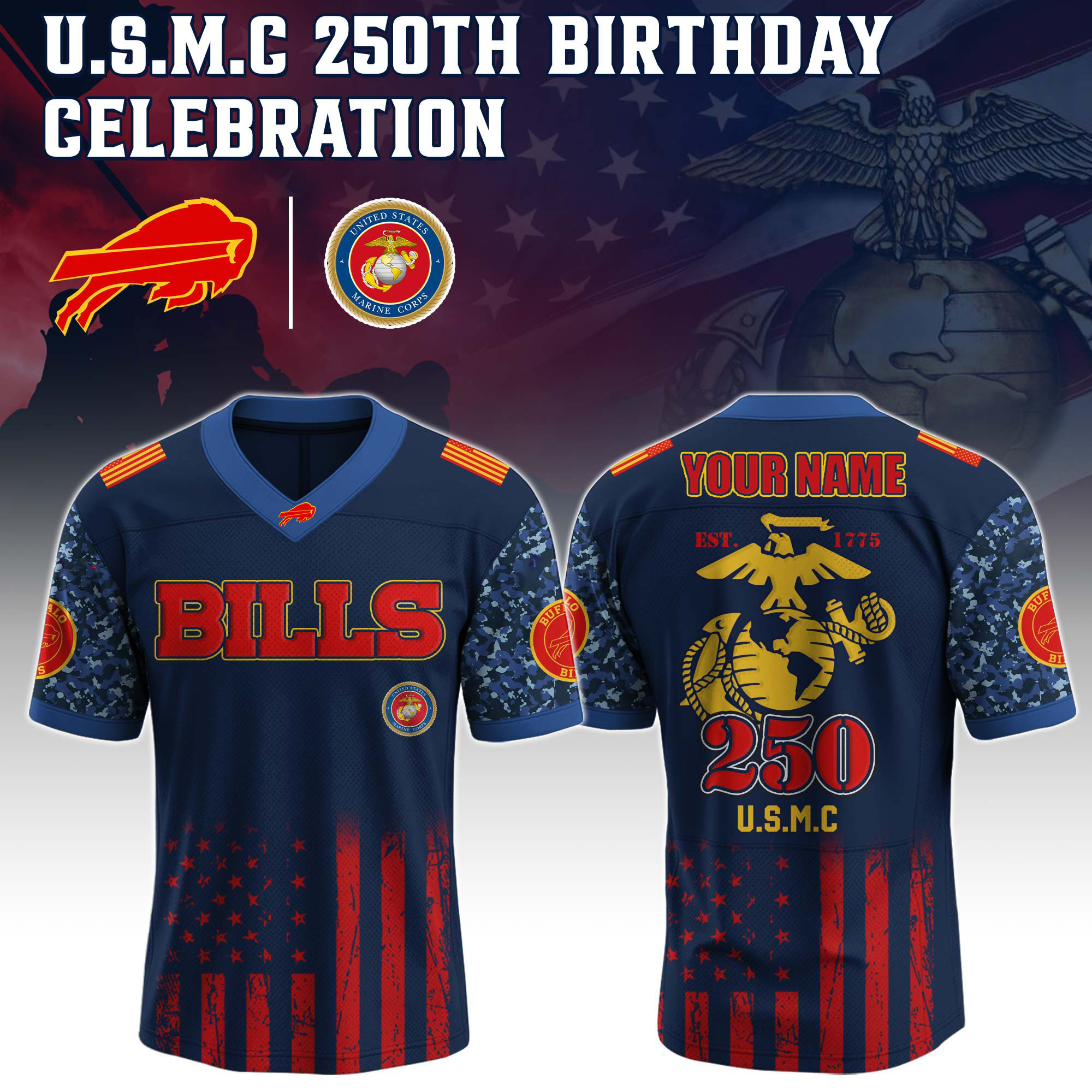 Buffalo Bills X U.S.M.C 250Th Birthday Celebration Jersey-Anniversary Edition