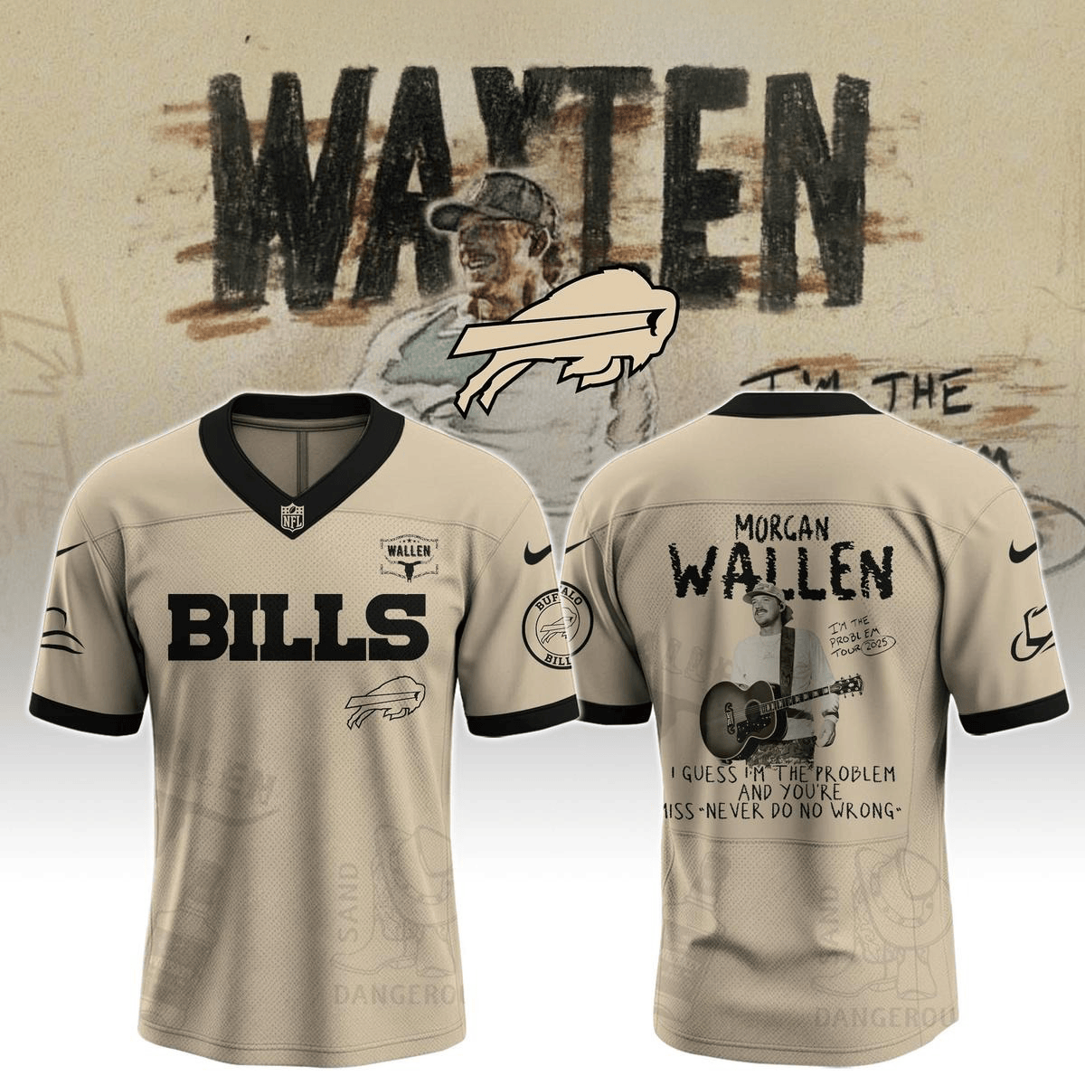 Buffalo Bills X Morgan Wallen IM The Problem Tour 2025 Football Jersey Buffalo Bills Merch