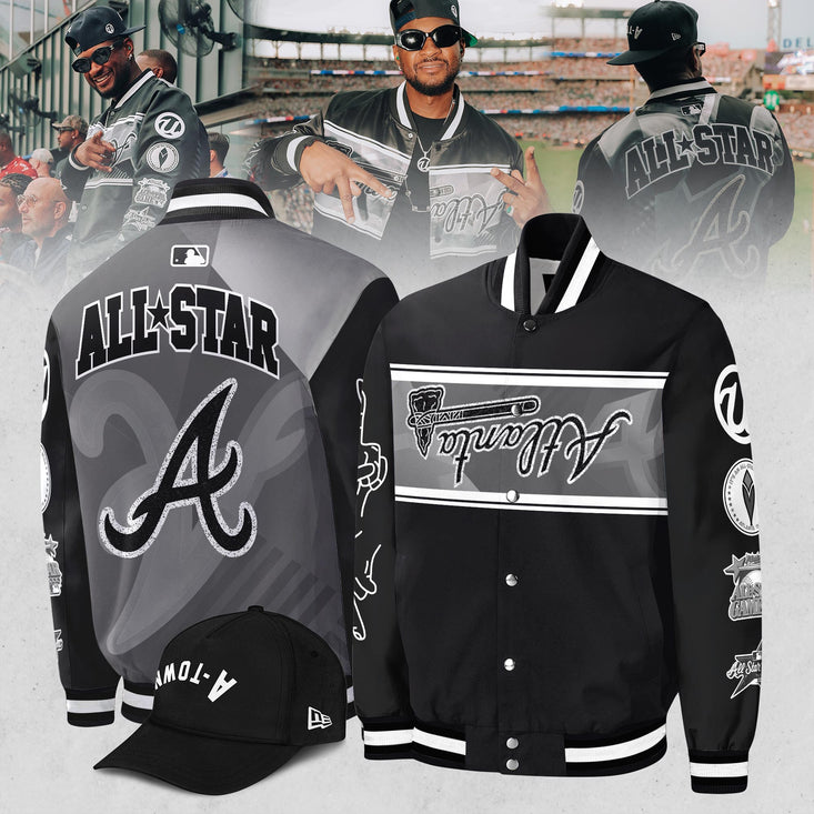 Atlanta Braves Usher 2025 MLB All-Star Game Bomber Jacket  Black And White