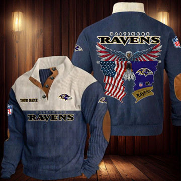 Baltimore Ravens Custom Button Quarter Sweater Men