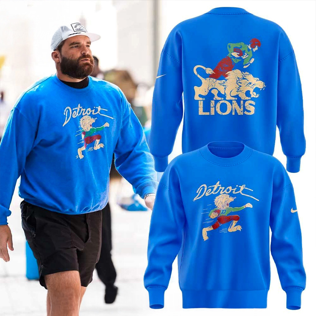 Detroit Lions 50S Retro Mascot Royal Blue Sweatshirt