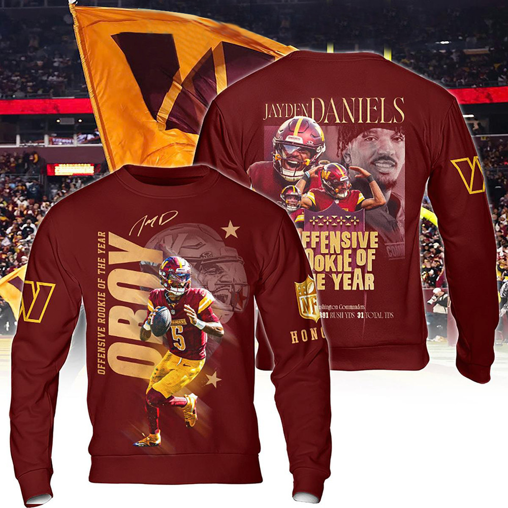 Jayden Daniels Offensive Rookie Of The Year Washington Commanders Sweatshirt Football Fan Gifts
