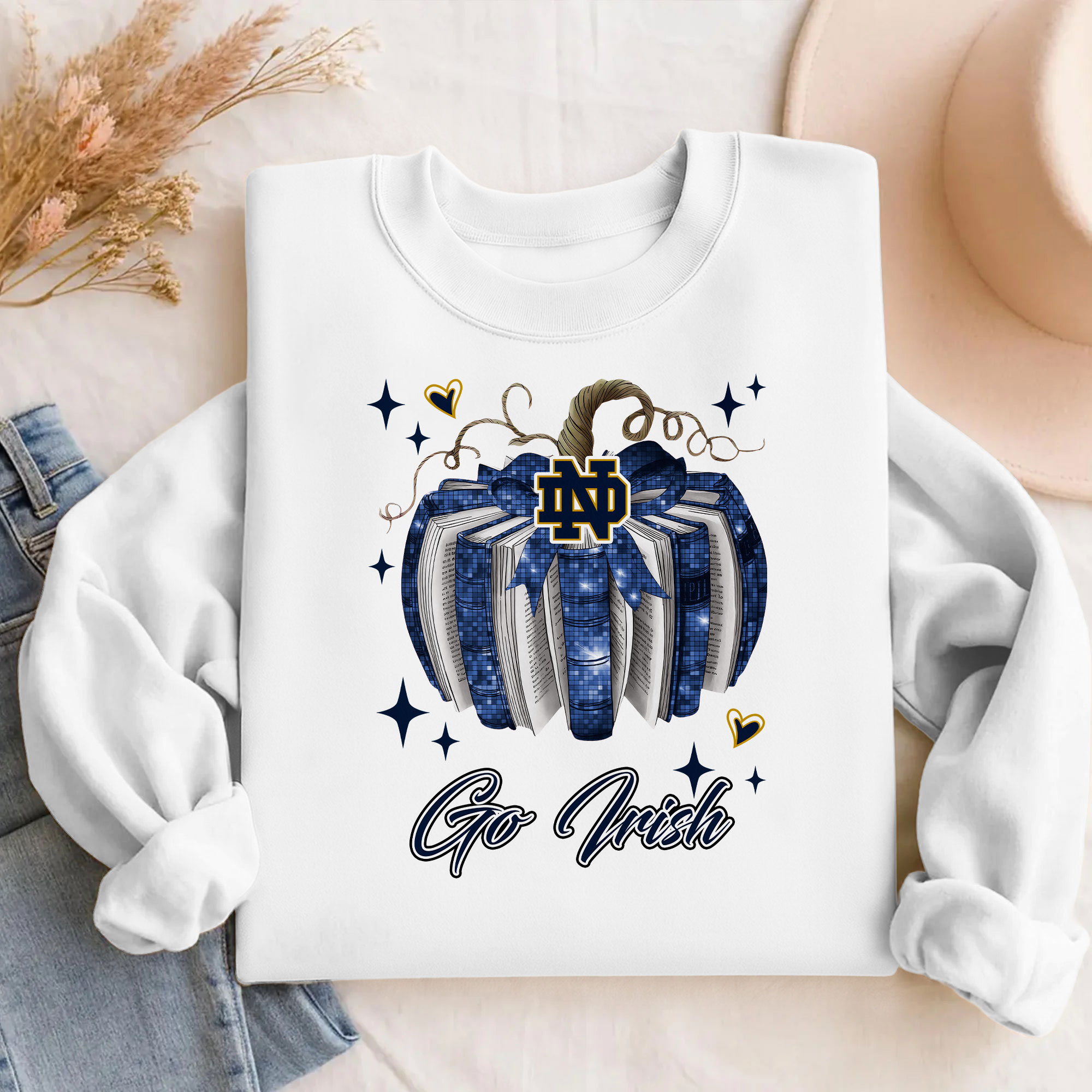 Notre Dame Fighting Irish NCAA Pumpkin Bow Game Day Sweater