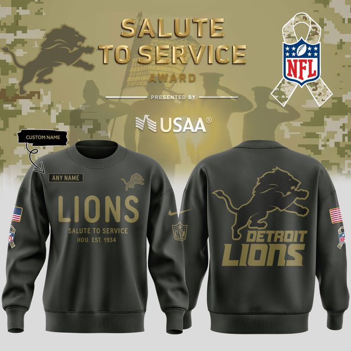 Detroit Lions Salute To Service Sideline 2025 Sweatshirt Custom Name