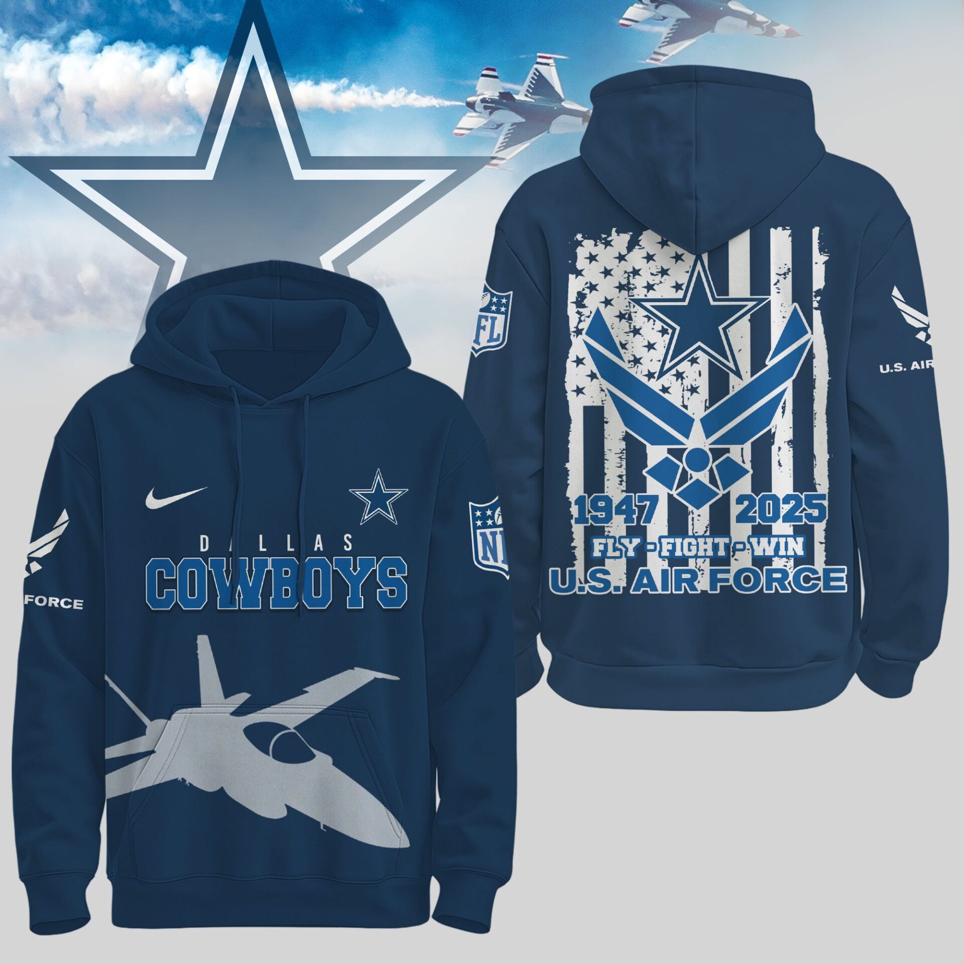 Dallas Cowboys  Premium NFL U.S. Air Force 78Th Anniversary Hoodie For Women
