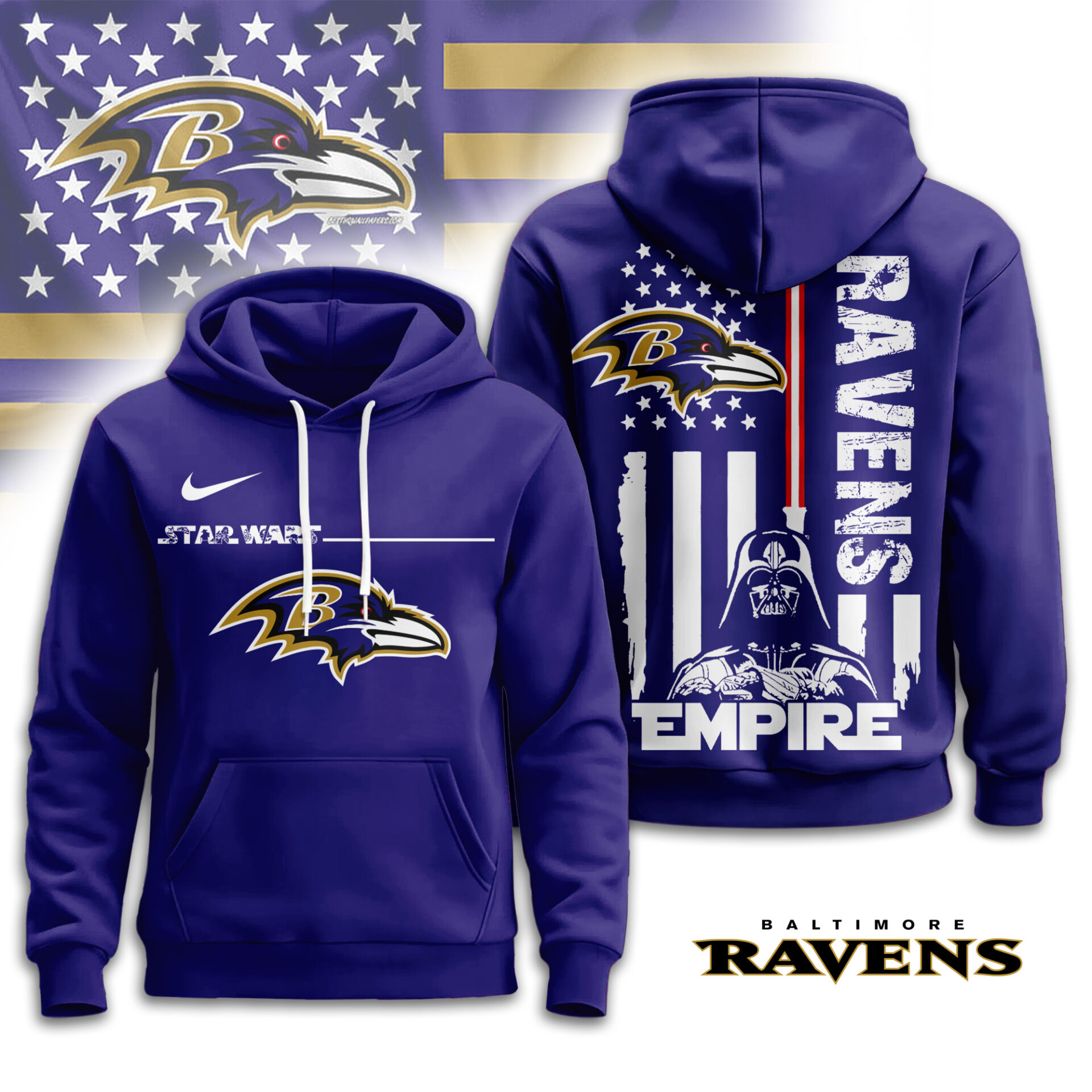 Baltimore Ravens  Premium NFL Starwars Empire Hoodie For Women