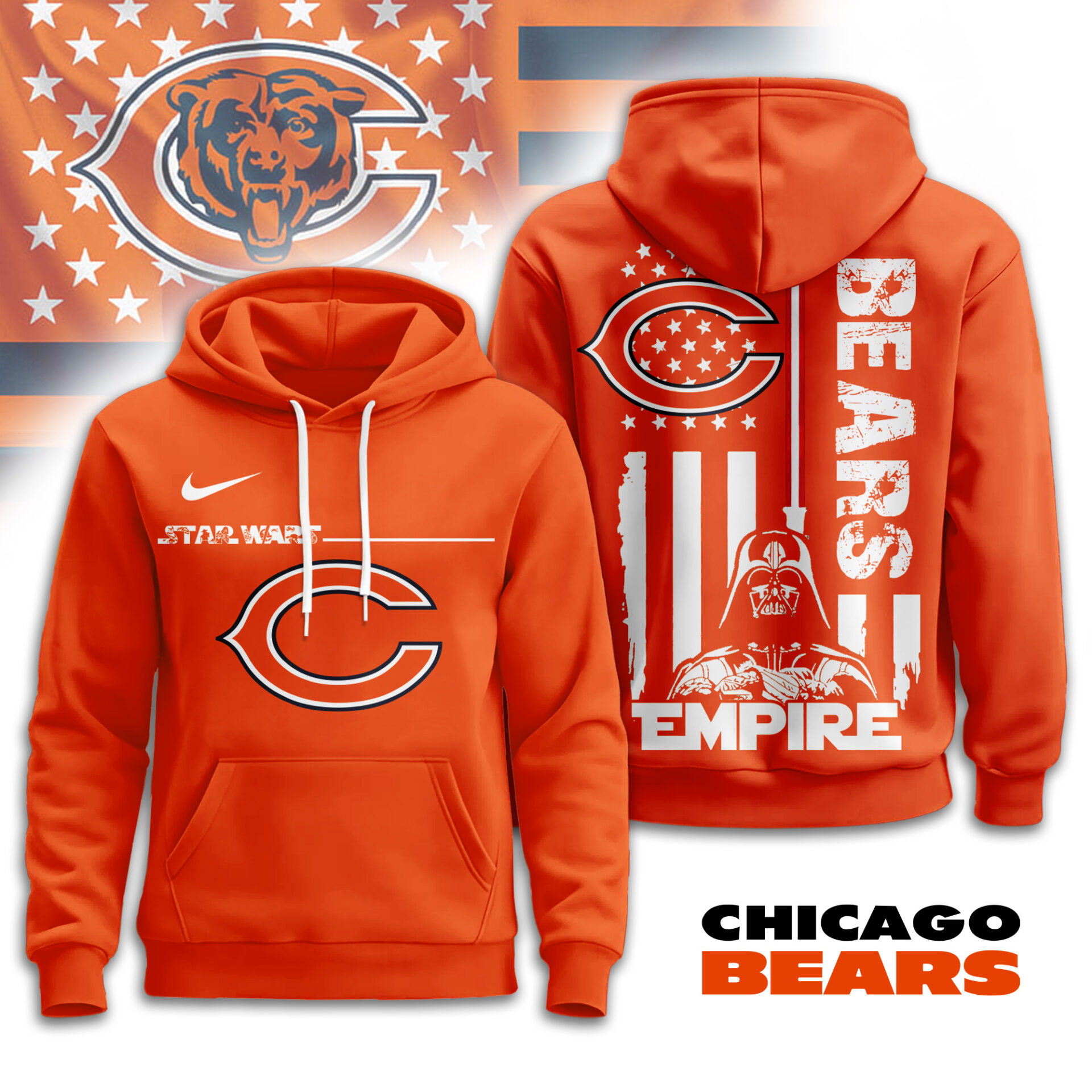 Chicago Bears  Premium NFL Starwars Empire Hoodie For Women