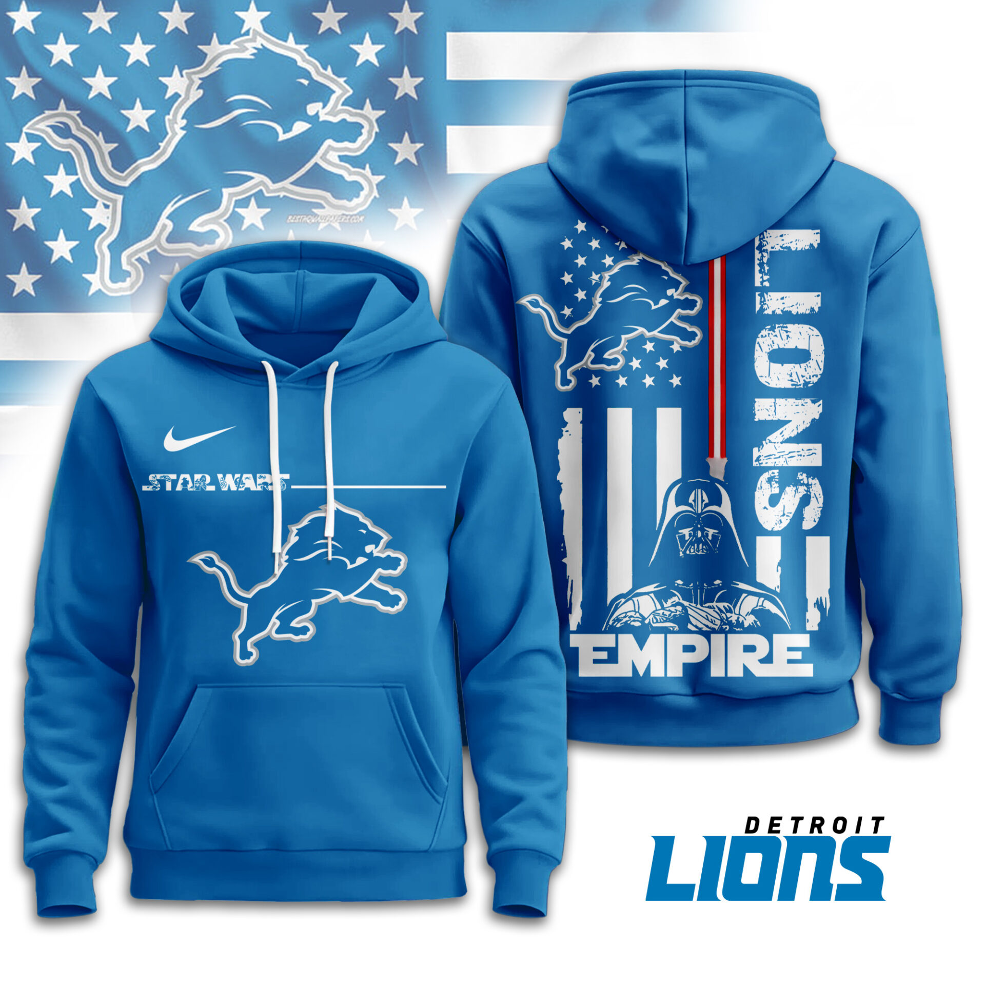 Detroit Lions  Premium NFL Starwars Empire Hoodie For Women