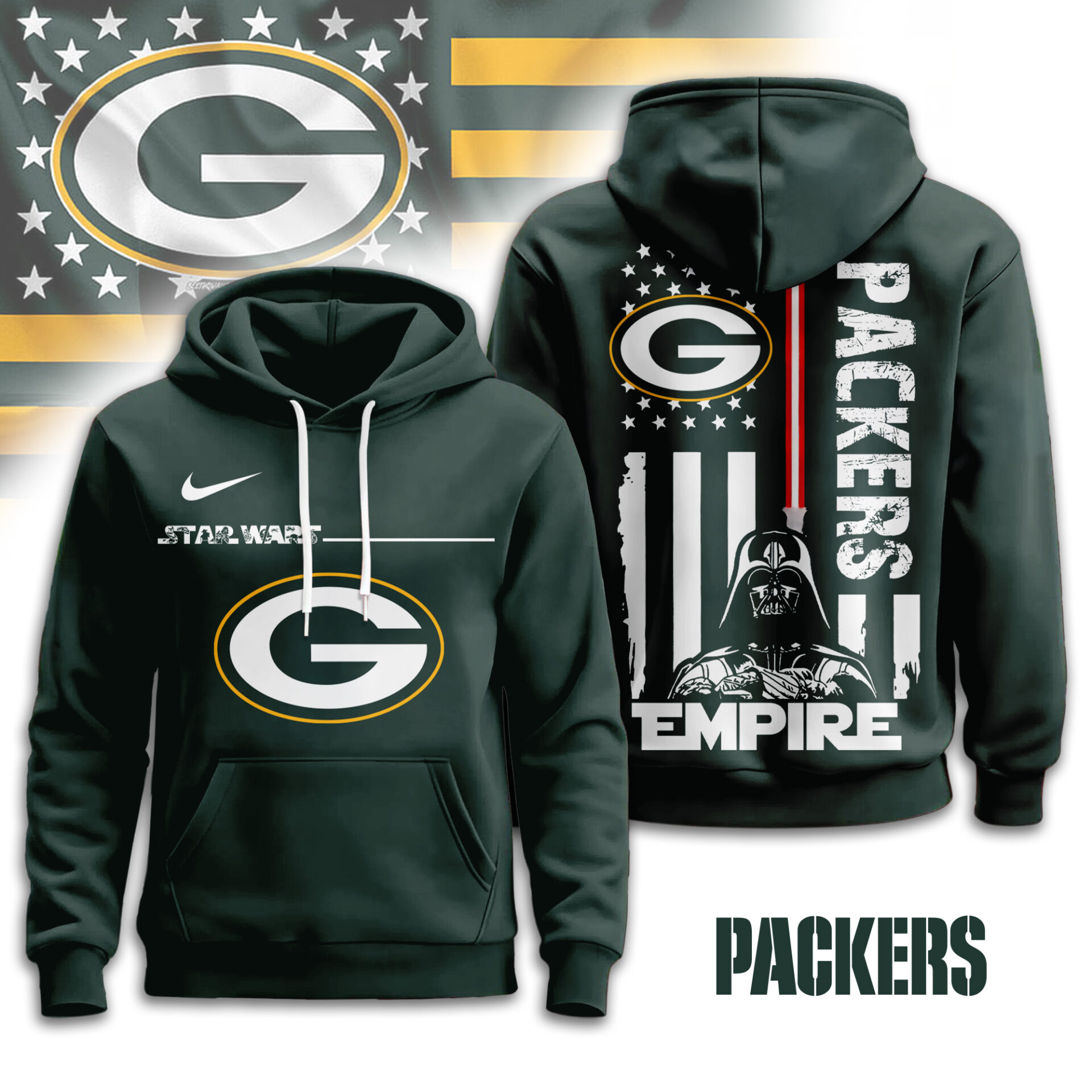 Green Bay Packers  Premium NFL Starwars Empire Hoodie For Women