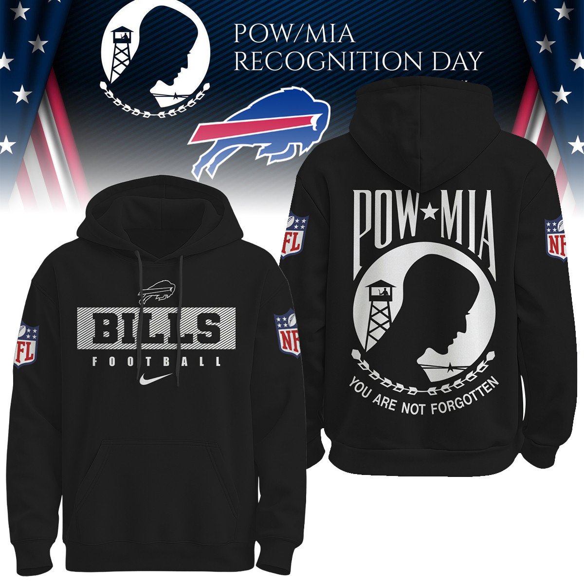 Buffalo Bills  Premium NFL Pow Mia Hoodie For Women