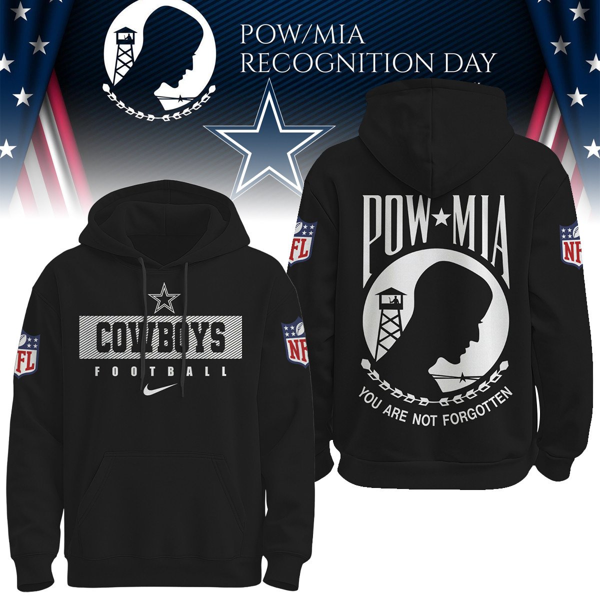 Dallas Cowboys  Premium NFL Pow Mia Hoodie For Women