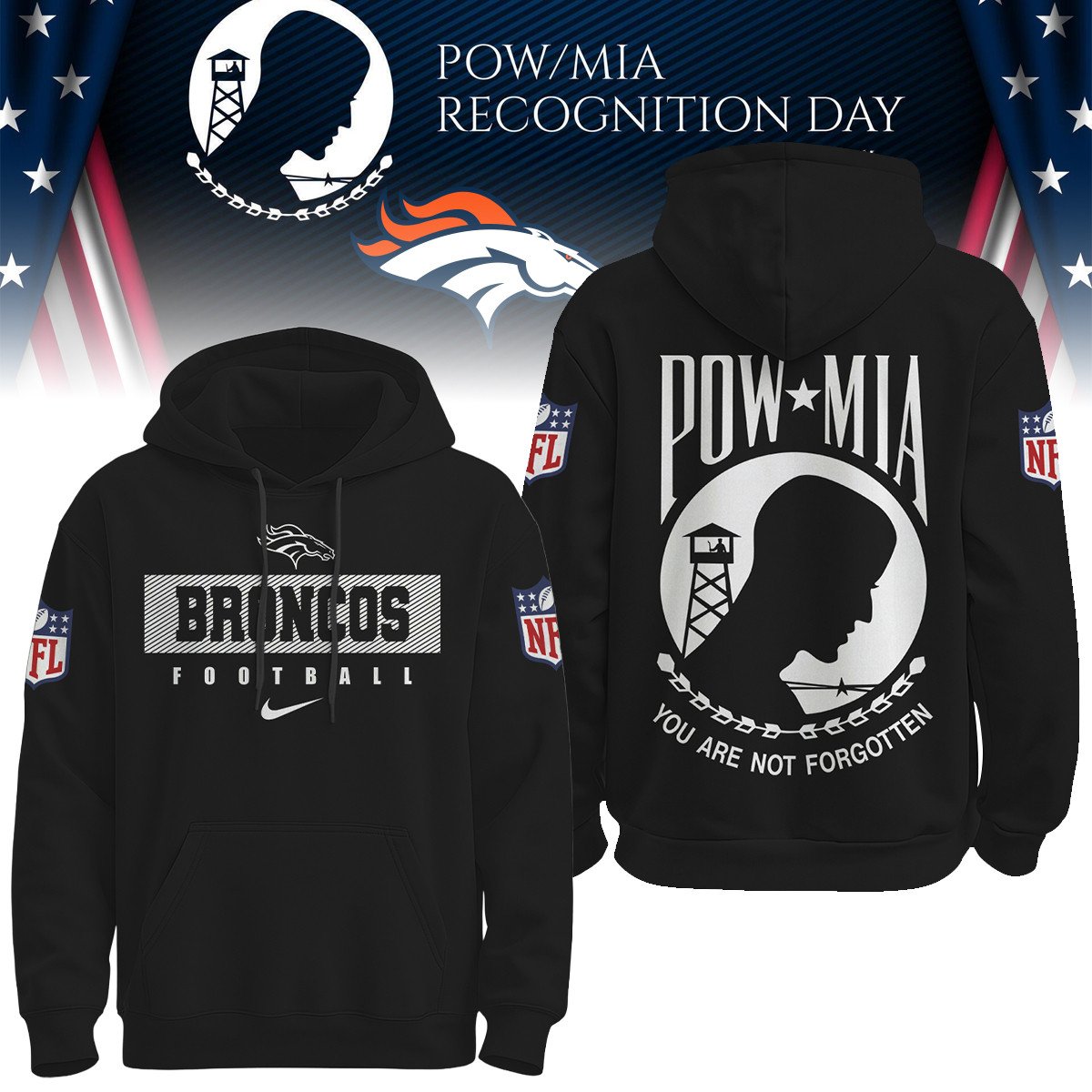 Denver Broncos  Premium NFL Pow Mia Hoodie For Women