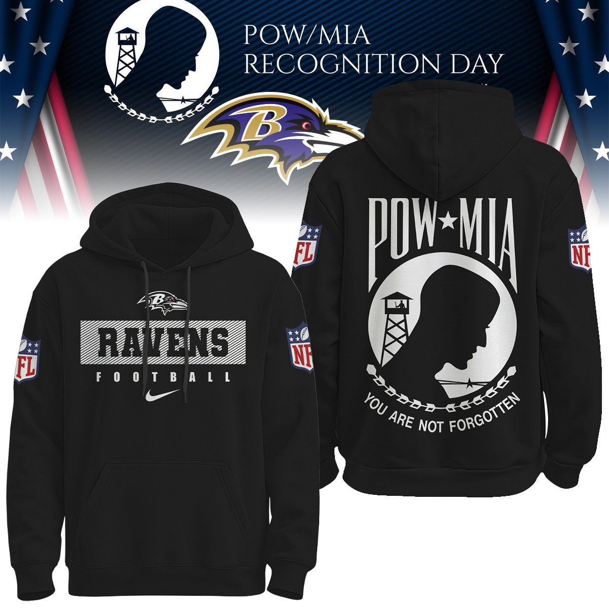 Baltimore Ravens  Premium NFL Pow Mia Hoodie For Women