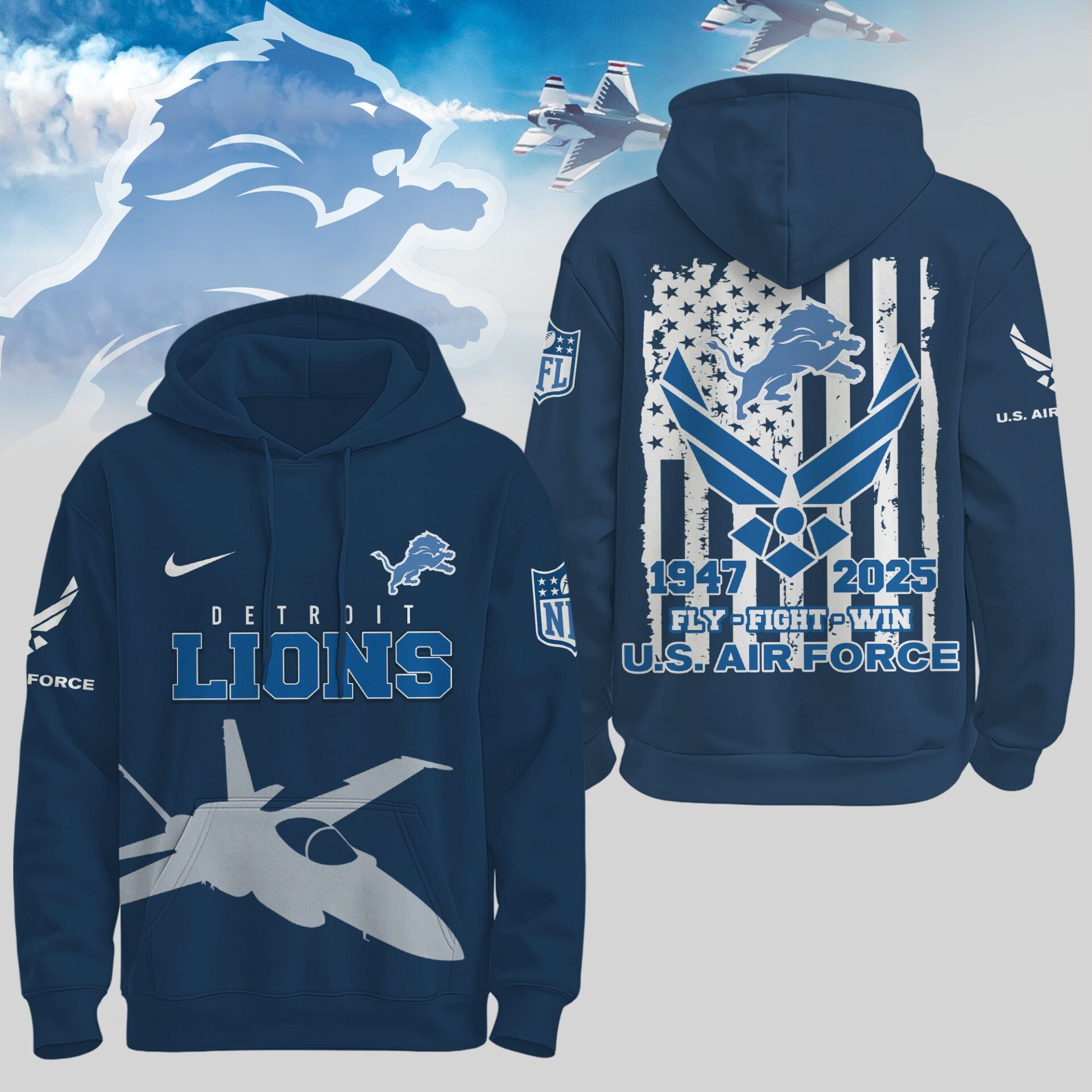 Detroit Lions  Premium NFL U.S. Air Force 78Th Anniversary Hoodie For Women