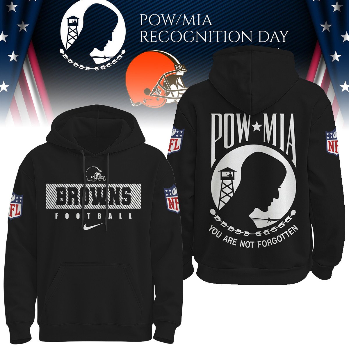 Cleveland Browns  Premium NFL Pow Mia Hoodie For Women