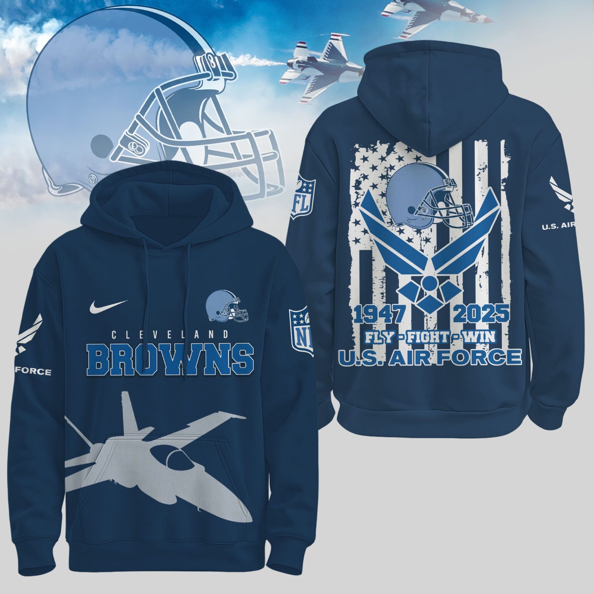 Cleveland Browns  Premium NFL U.S. Air Force 78Th Anniversary Hoodie For Women