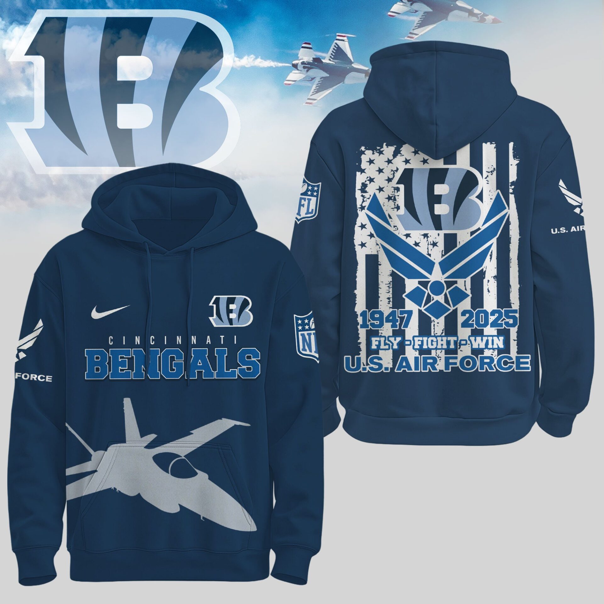 Cincinnati Bengals  Premium NFL U.S. Air Force 78Th Anniversary Hoodie For Women