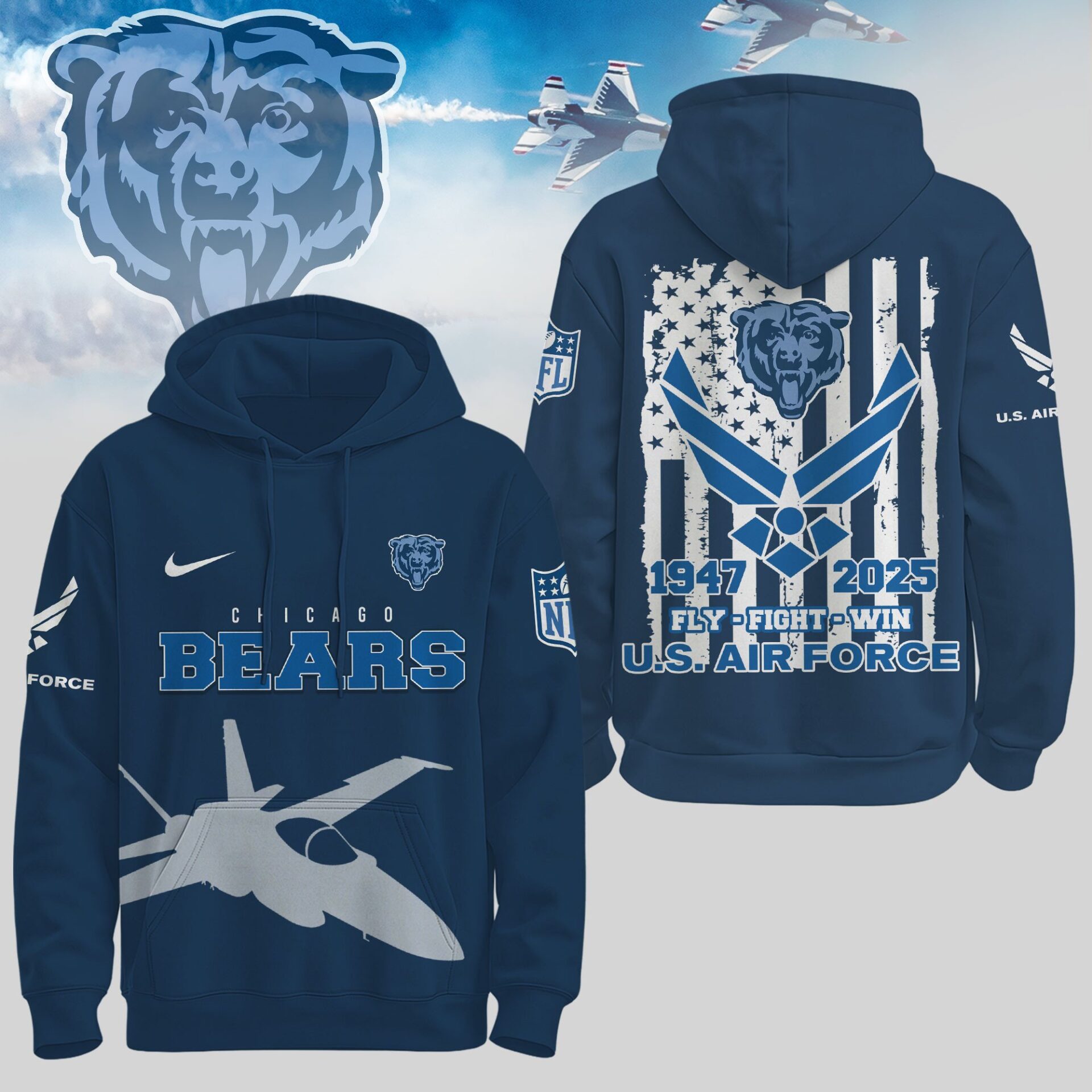 Chicago Bears  Premium NFL U.S. Air Force 78Th Anniversary Hoodie For Women