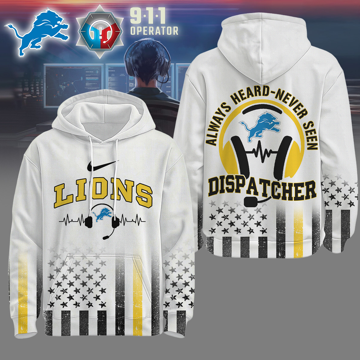 Detroit Lions  Premium NFL Dispatcher Fan Hoodie