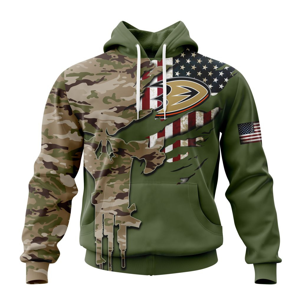 Anaheim Ducks Special Camo Skull Hoodie For Men