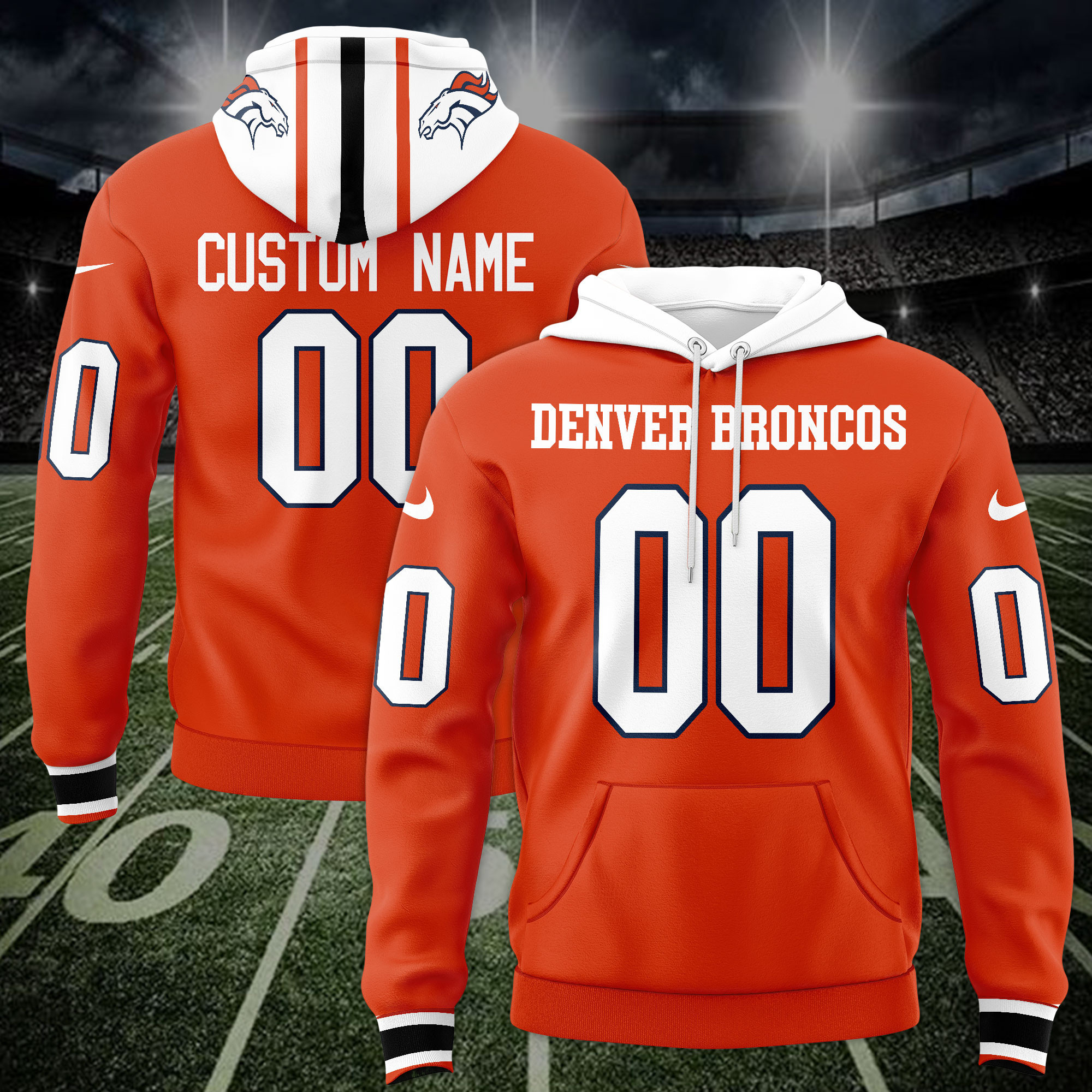 Denver Broncos Custom Name And Number Jersey Hoodie For Men